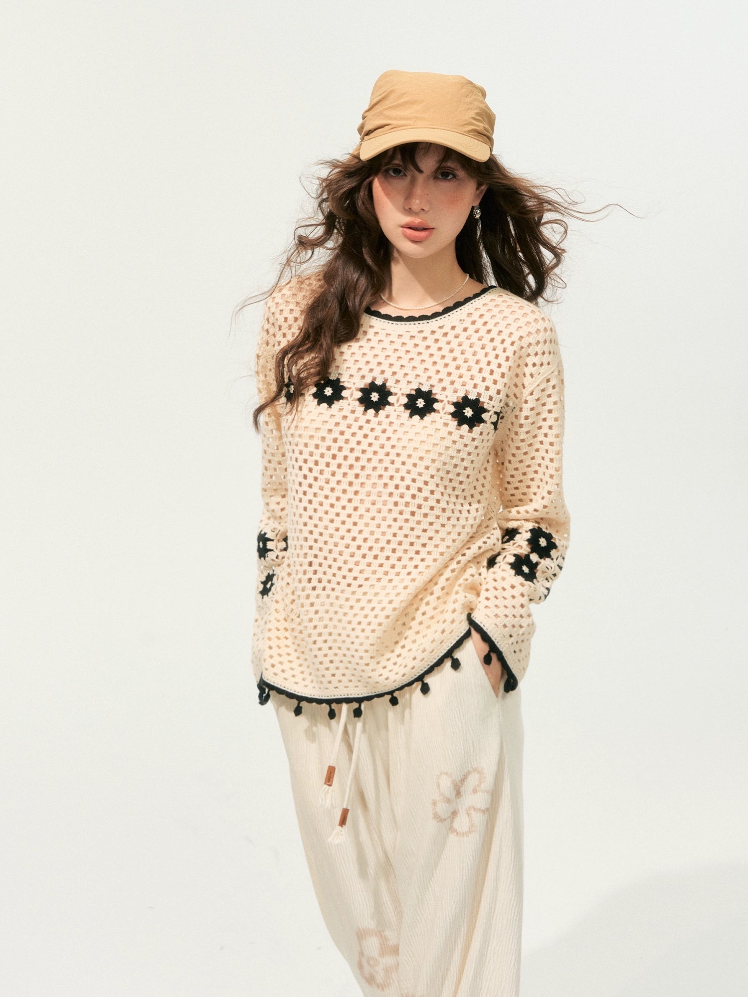 Hollow Out Pullover Crochet Crewneck - CHINASQUAD