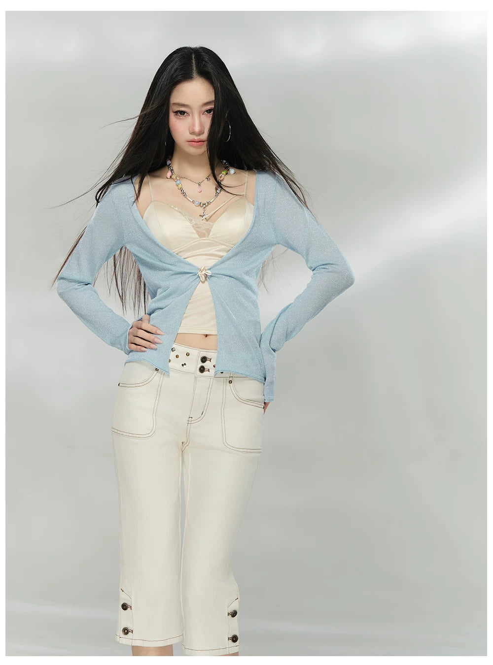 Shimmer Knit Tie-Front Cardigan