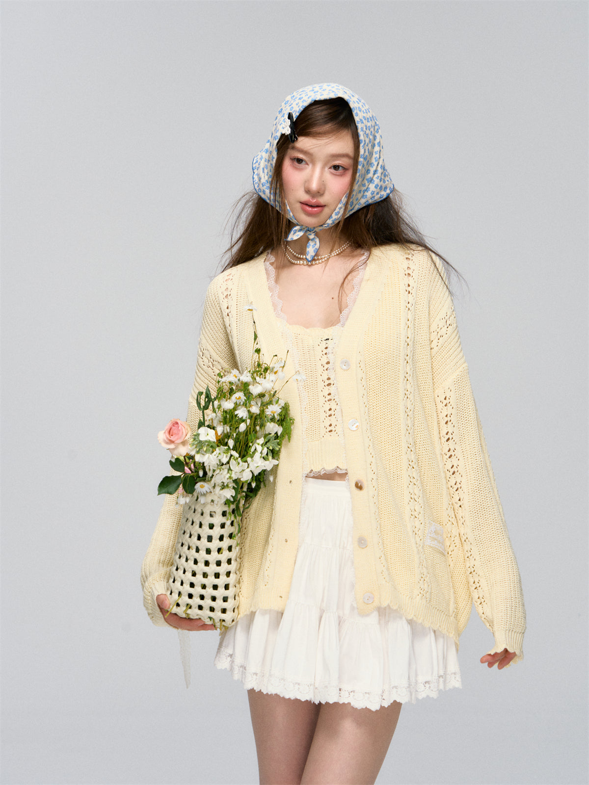 Lace-Trimmed Knit Cardigan - CHINASQUAD