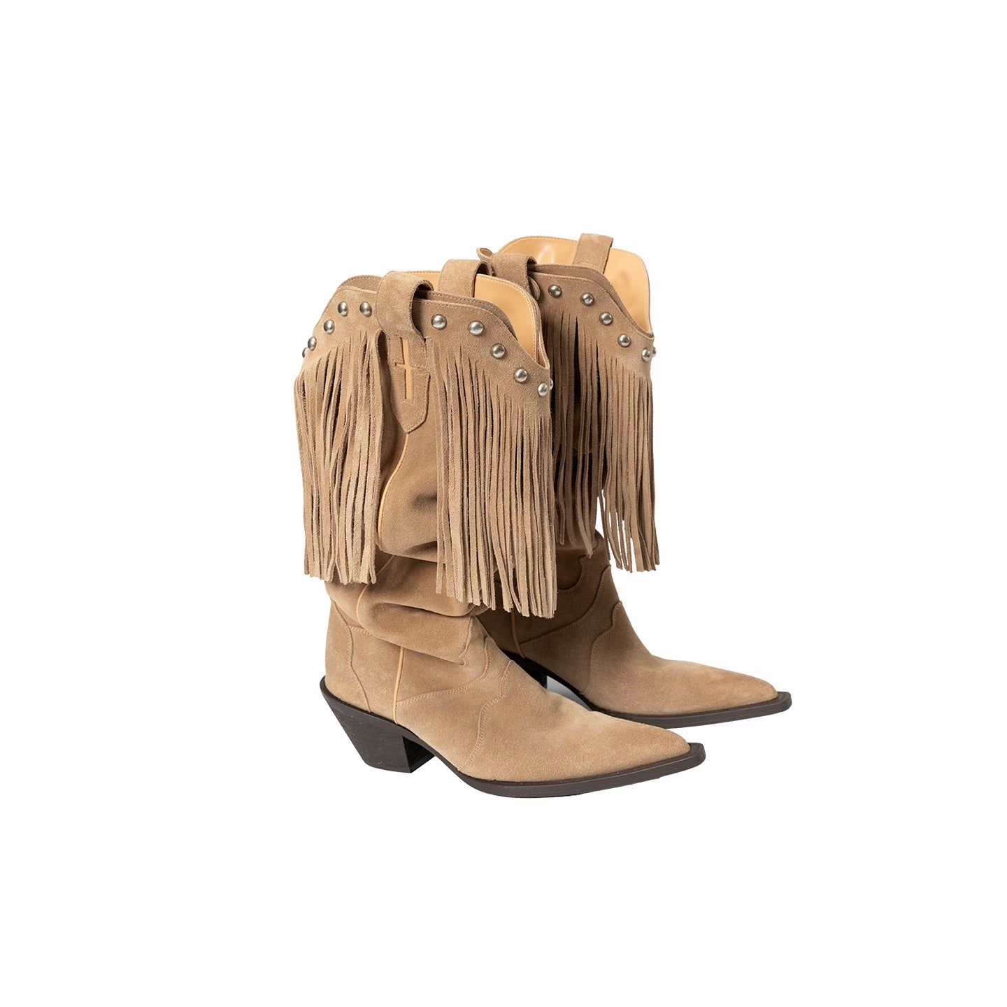 Pointed-Toe Studded Tassel Martin Boots