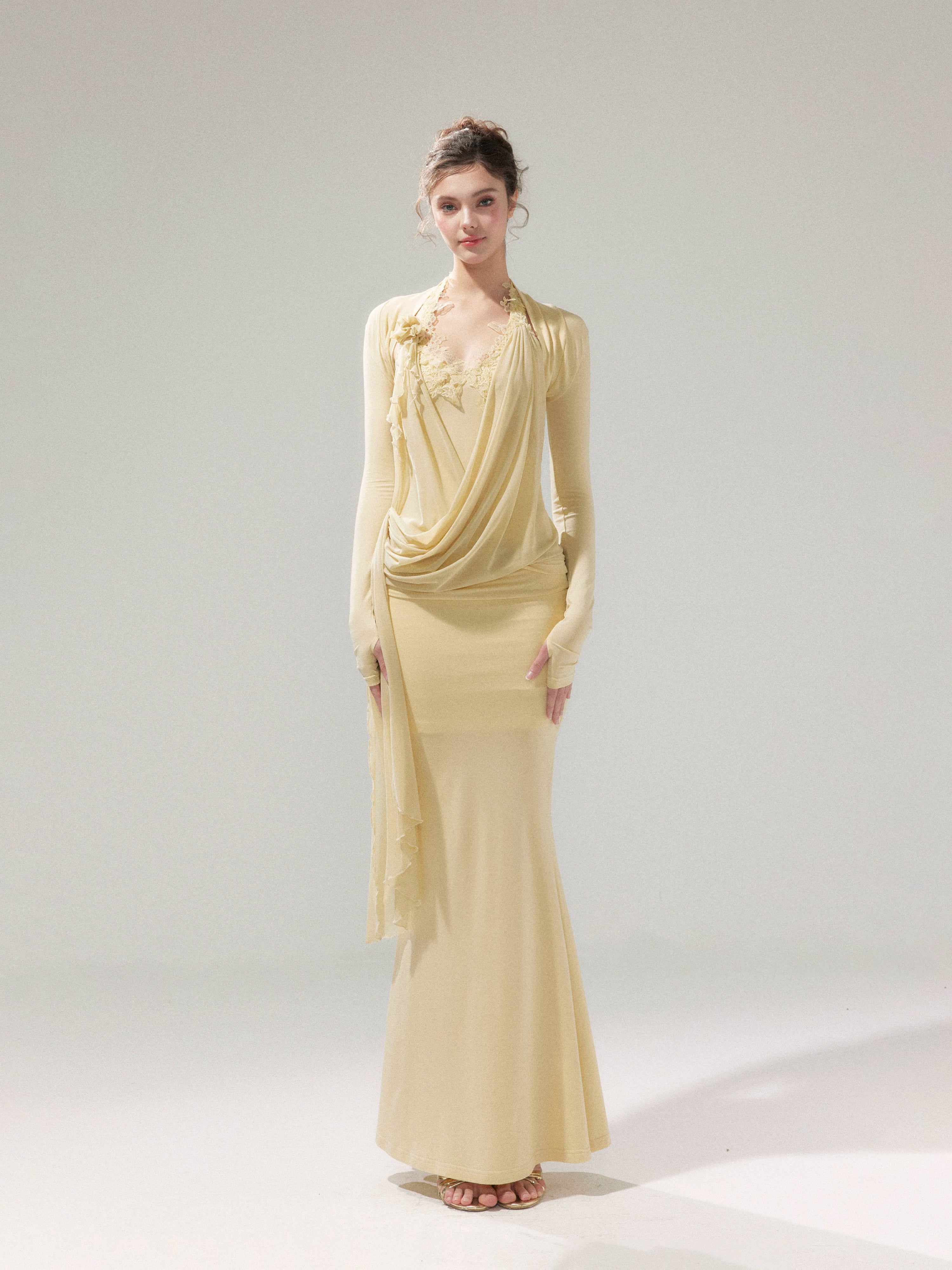 Knit Mesh Top Camisole & Maxi Skirt Set