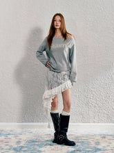 Gray Ruffled Faux Two-piece Layered Lace Sweatshirt Dress - CHINASQUAD