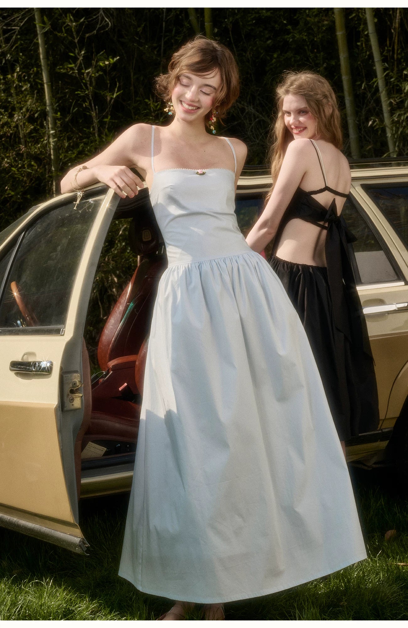 Baby Blue Bow-Tie Layered Maxi Dress