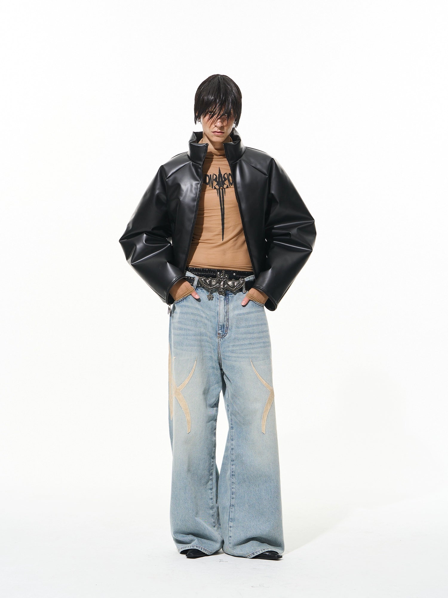 Black Oversized Raglan Sleeve Zipper Puffer Jacket - CHINASQUAD