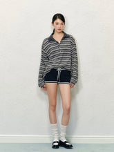Striped Color-block Polo Collar Long Sleeve T-shirt - CHINASQUAD