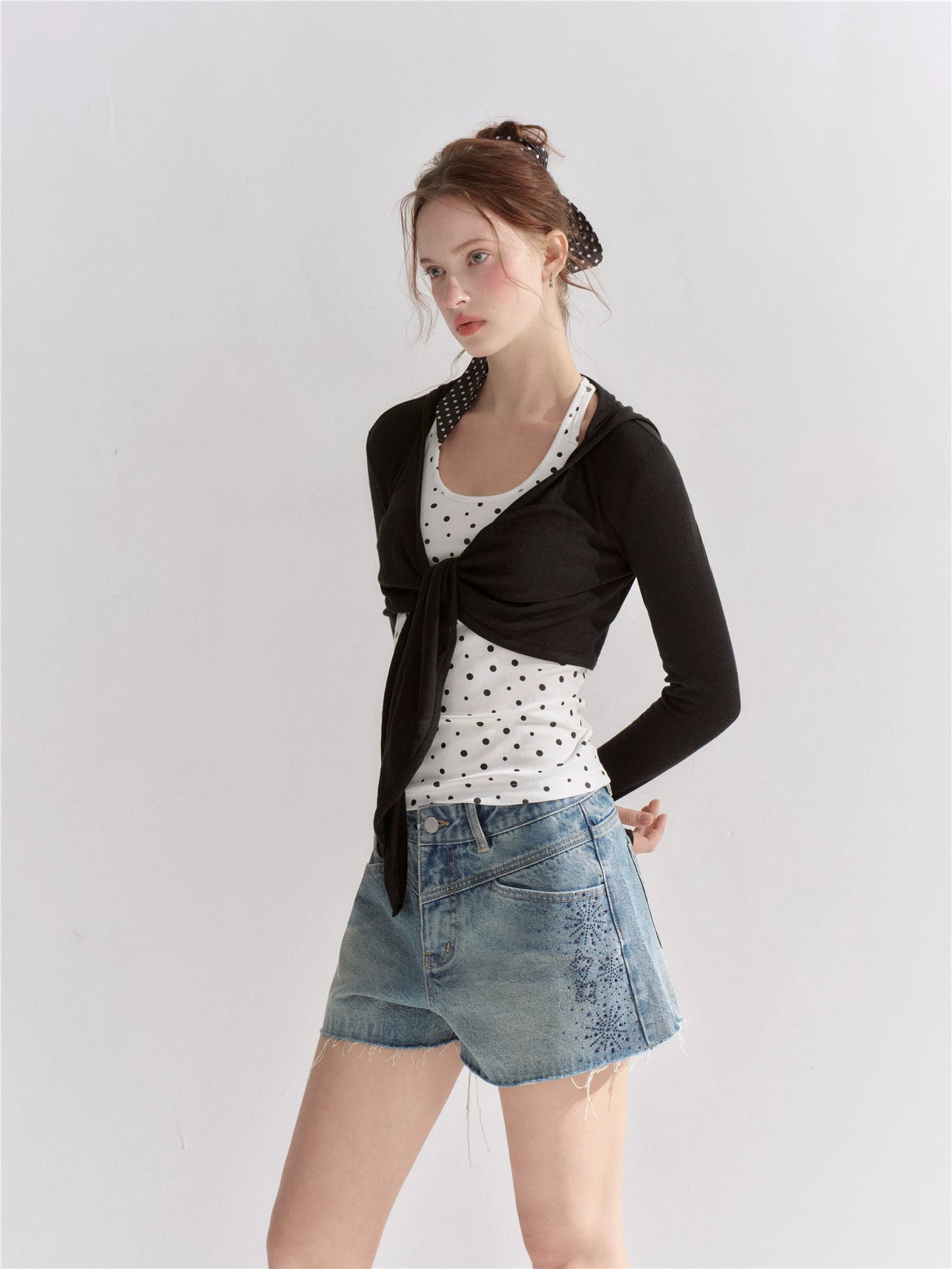 Vintage Washed Crystal-Embellished Denim Shorts