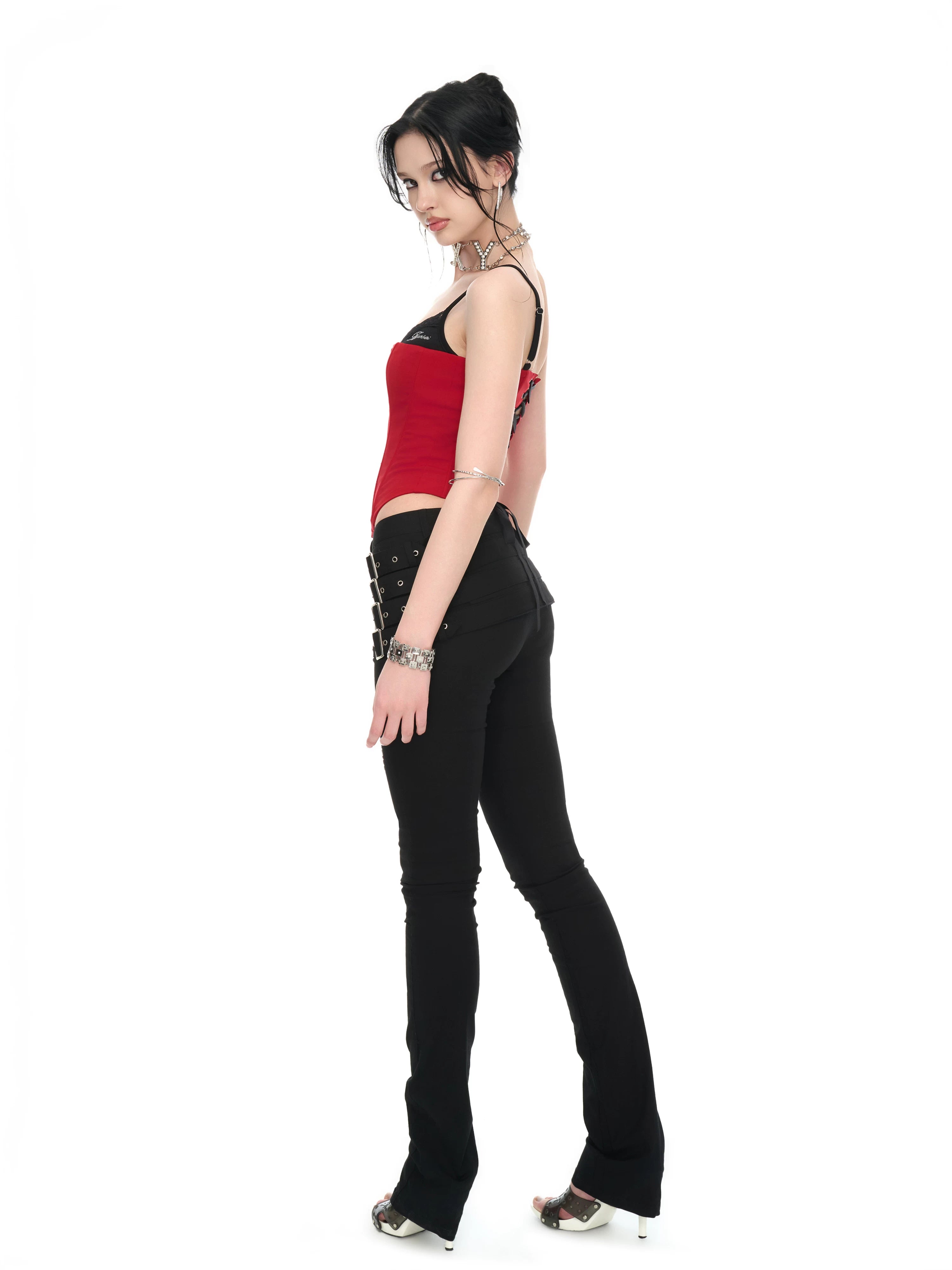 Crimson Lace Panel Hook Corset Camisole Top