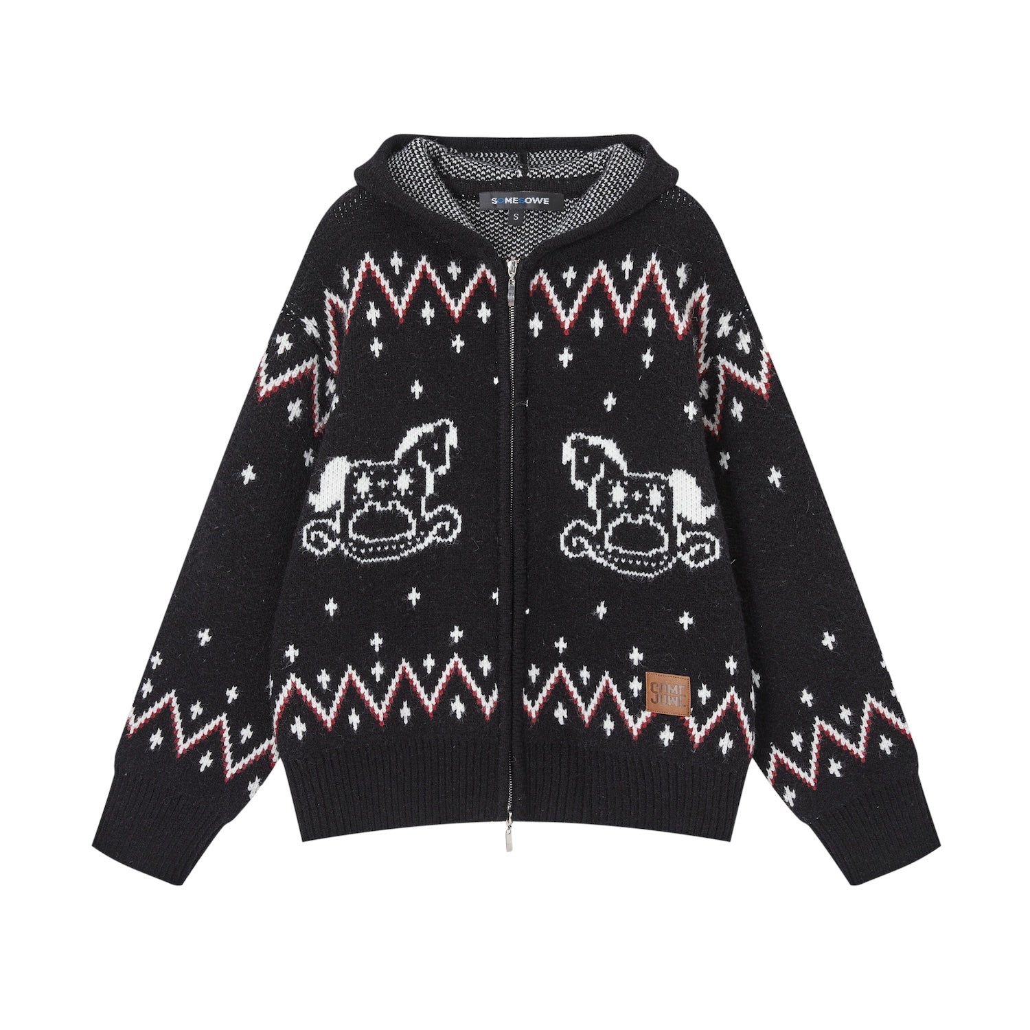 Fair Isle Horse-Pattern Hooded Cardigan