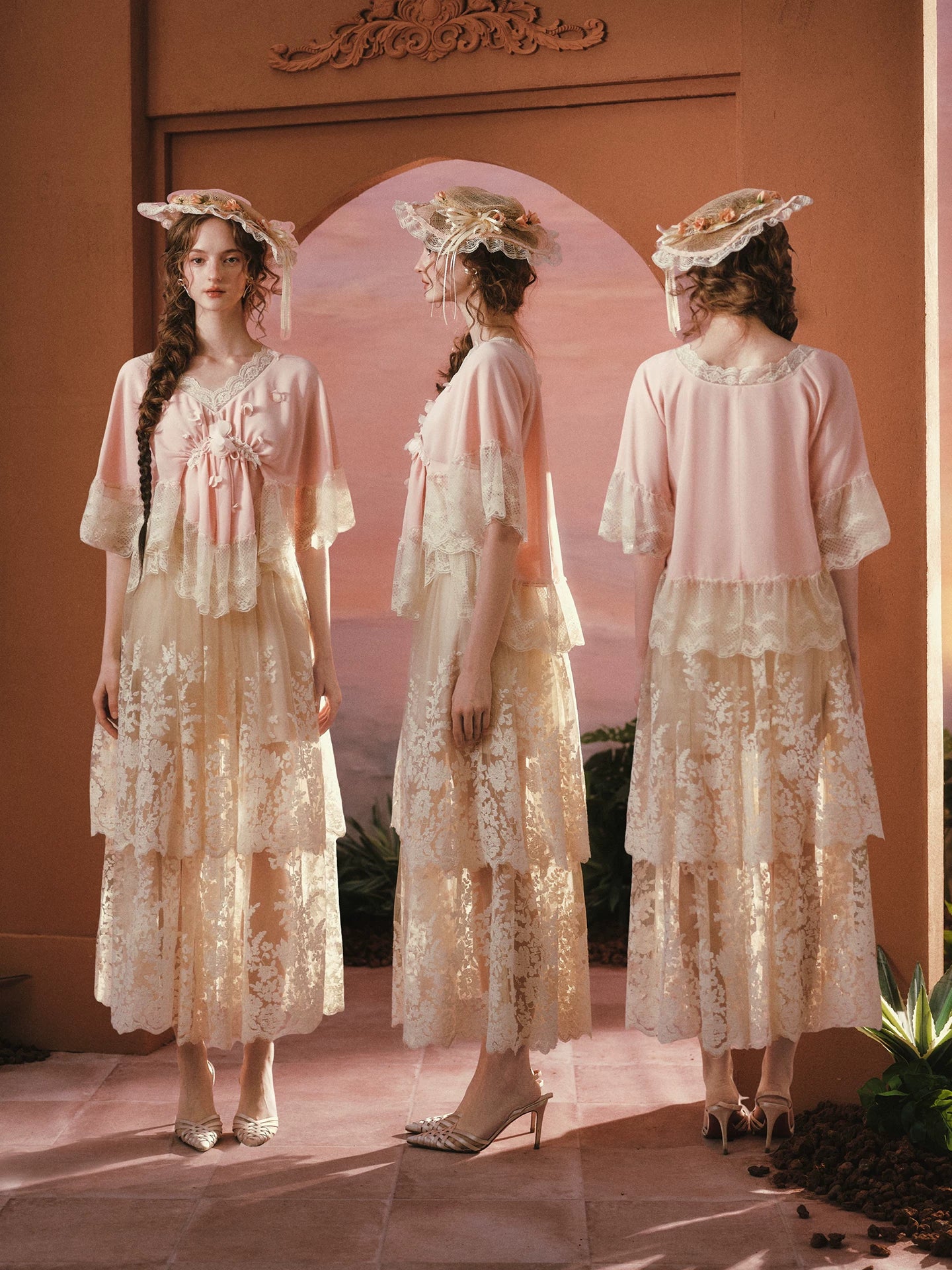 Peach Blossom Fan – French Lace V-Neck Blouse