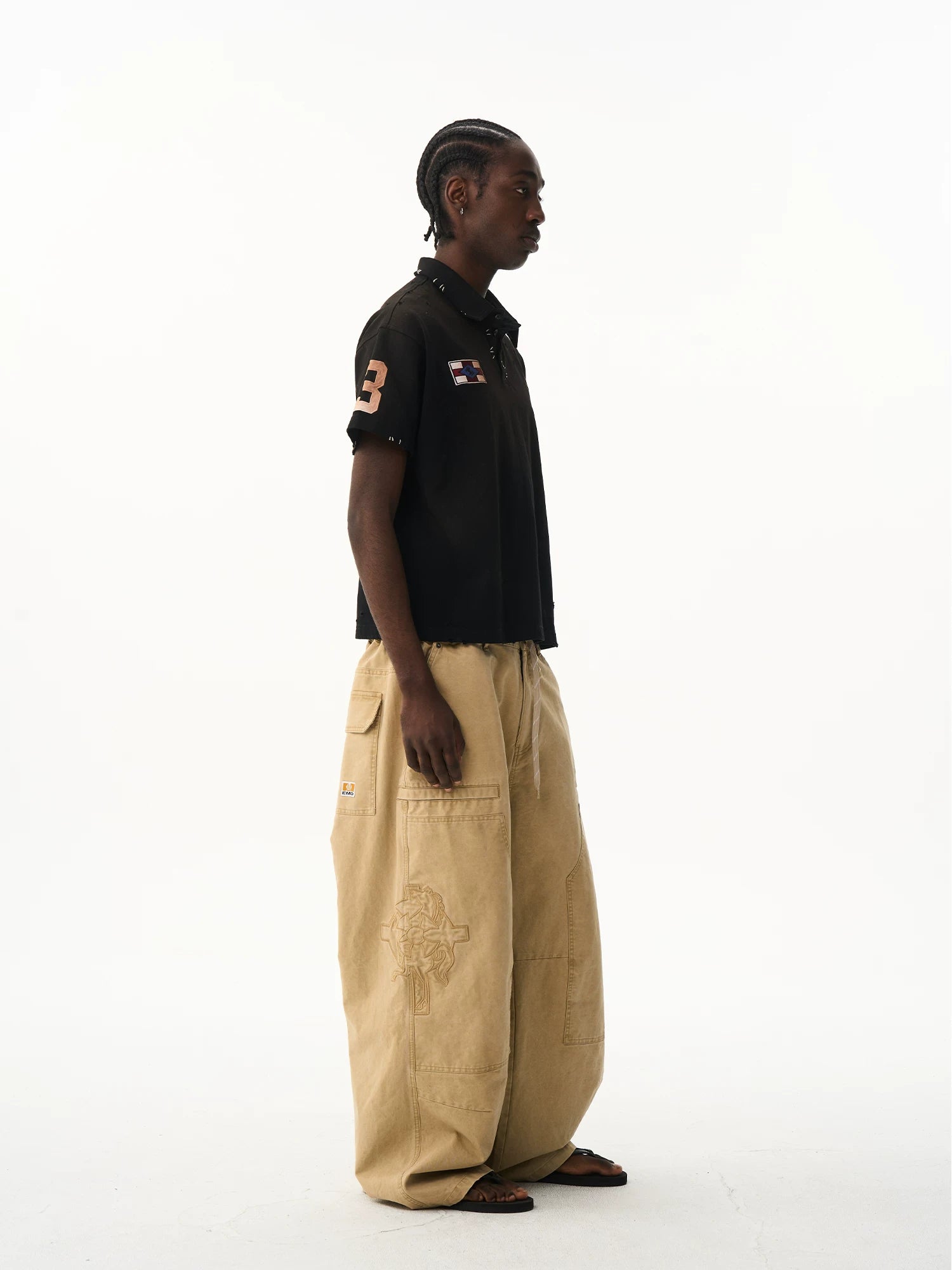Washed Vintage Embroidered Knit Polo Shirt