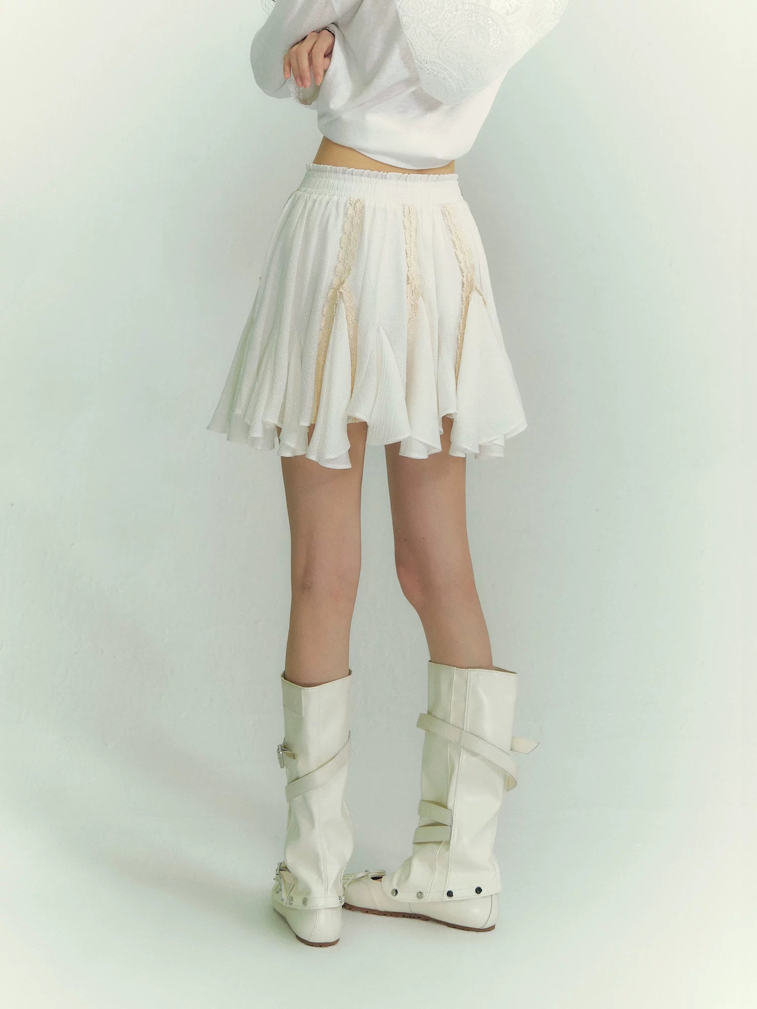 Lace Patchwork Asymmetric Hem Mini Skirt