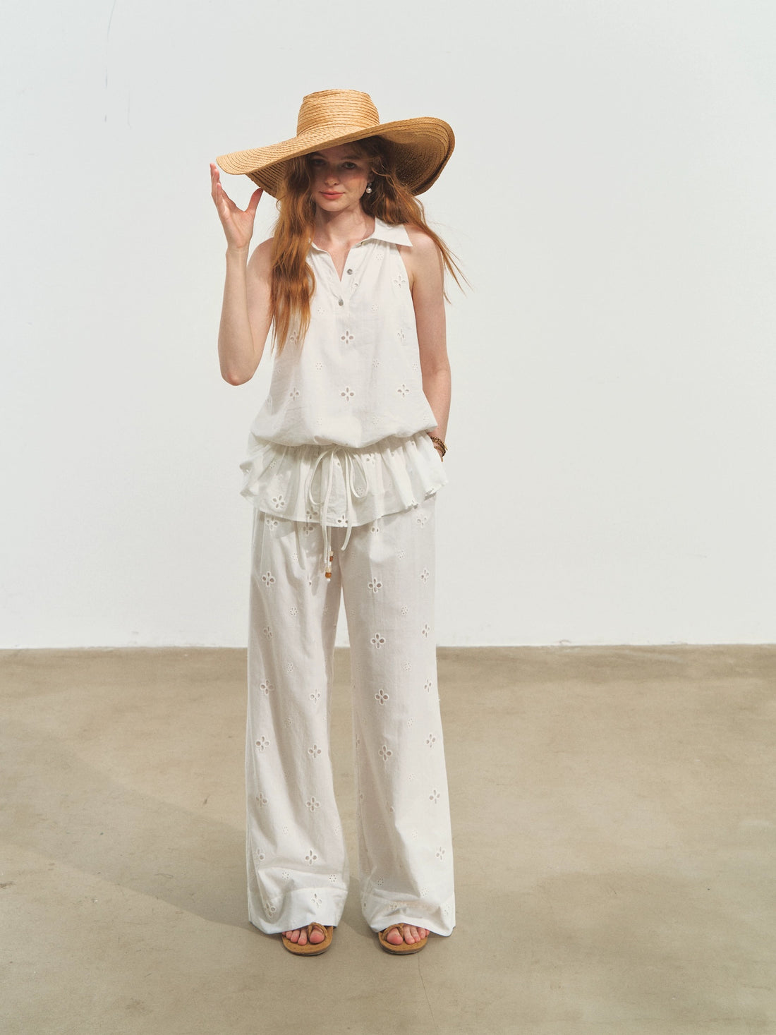 High-Waisted Drawstring Straight Wide-Leg Pants - CHINASQUAD