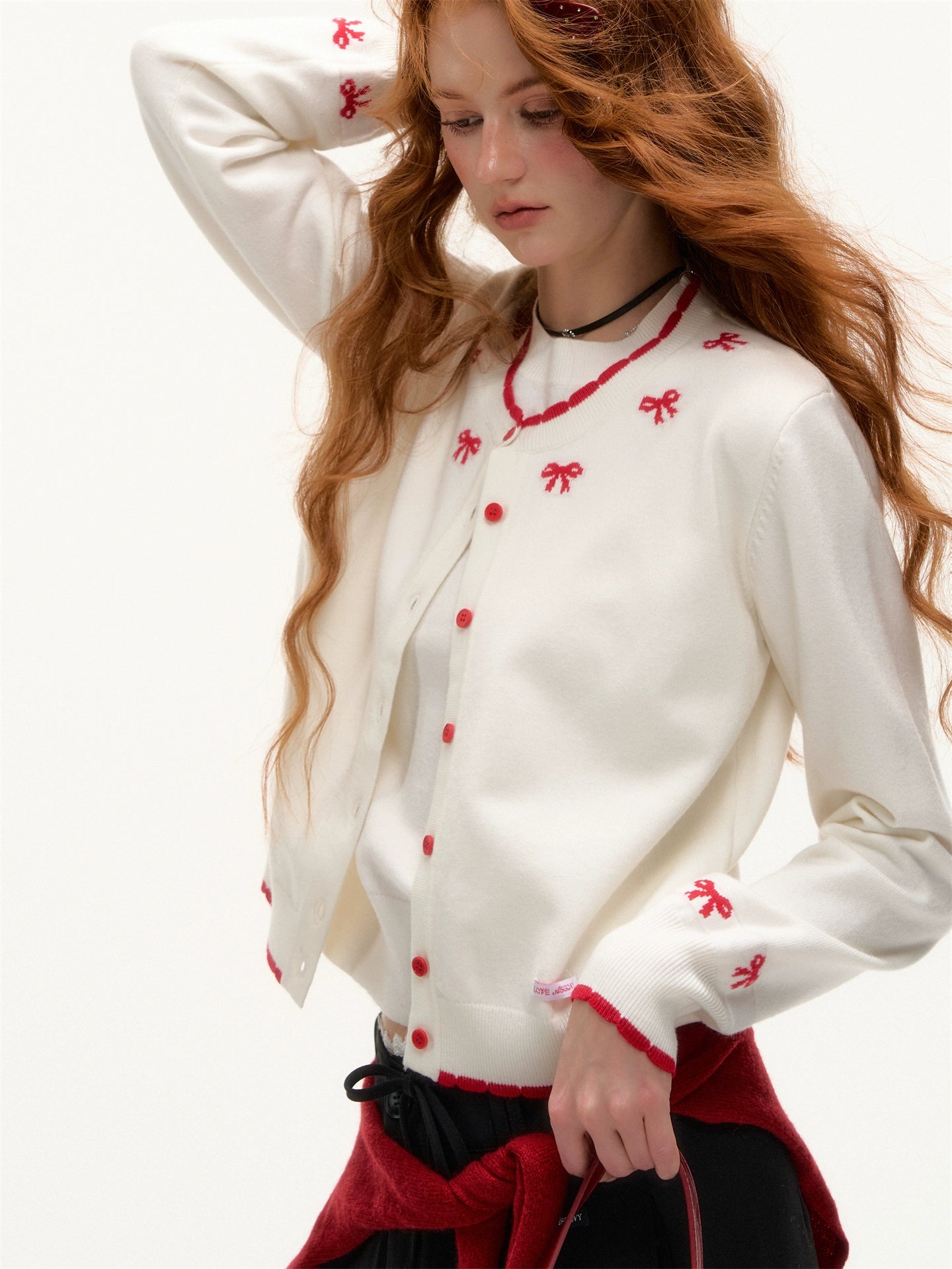 Contrast Jacquard Bow-Knot Knit Cardigan - CHINASQUAD