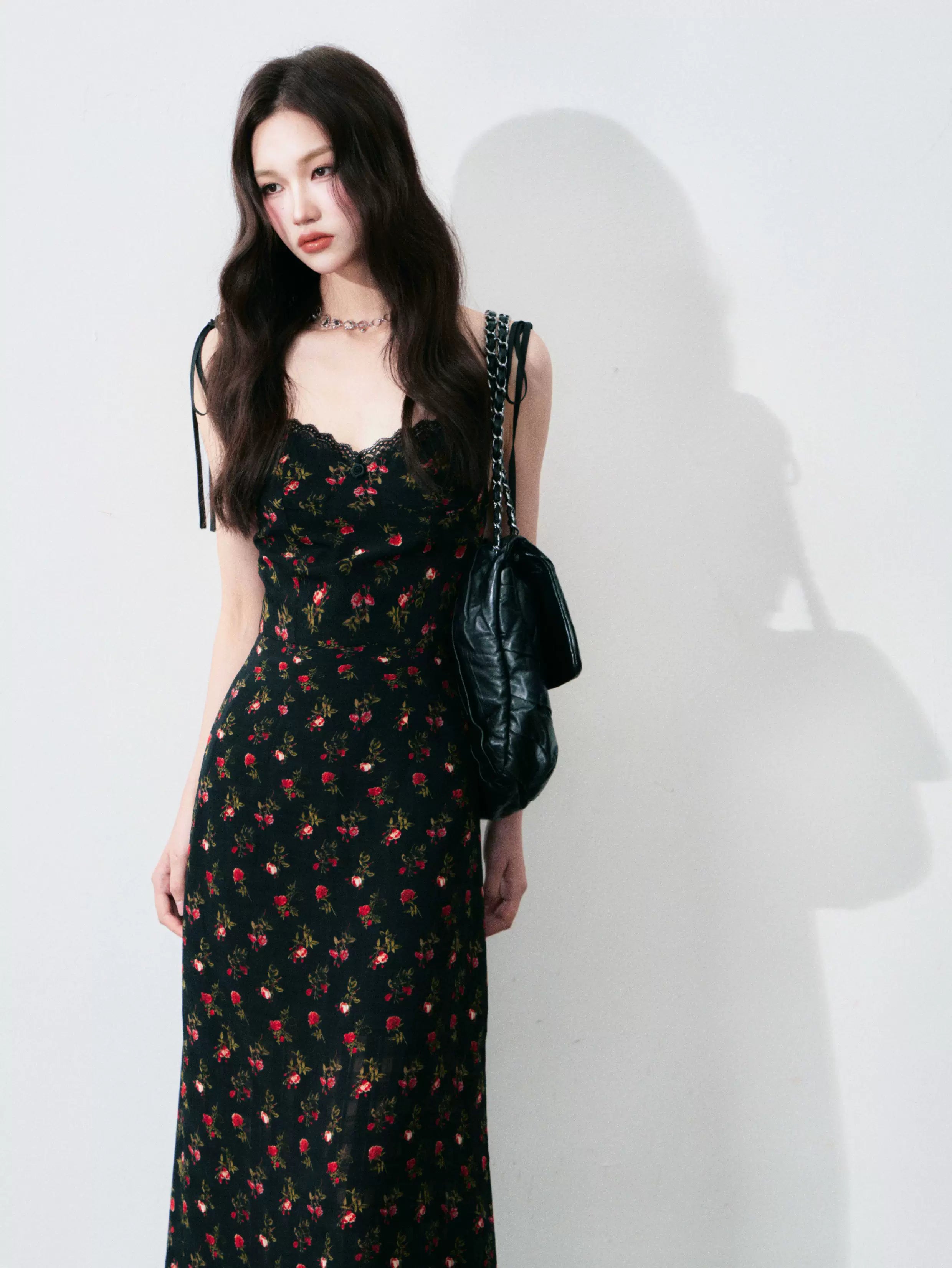 Vintage Floral Tie-Waist A-Line Maxi Dress