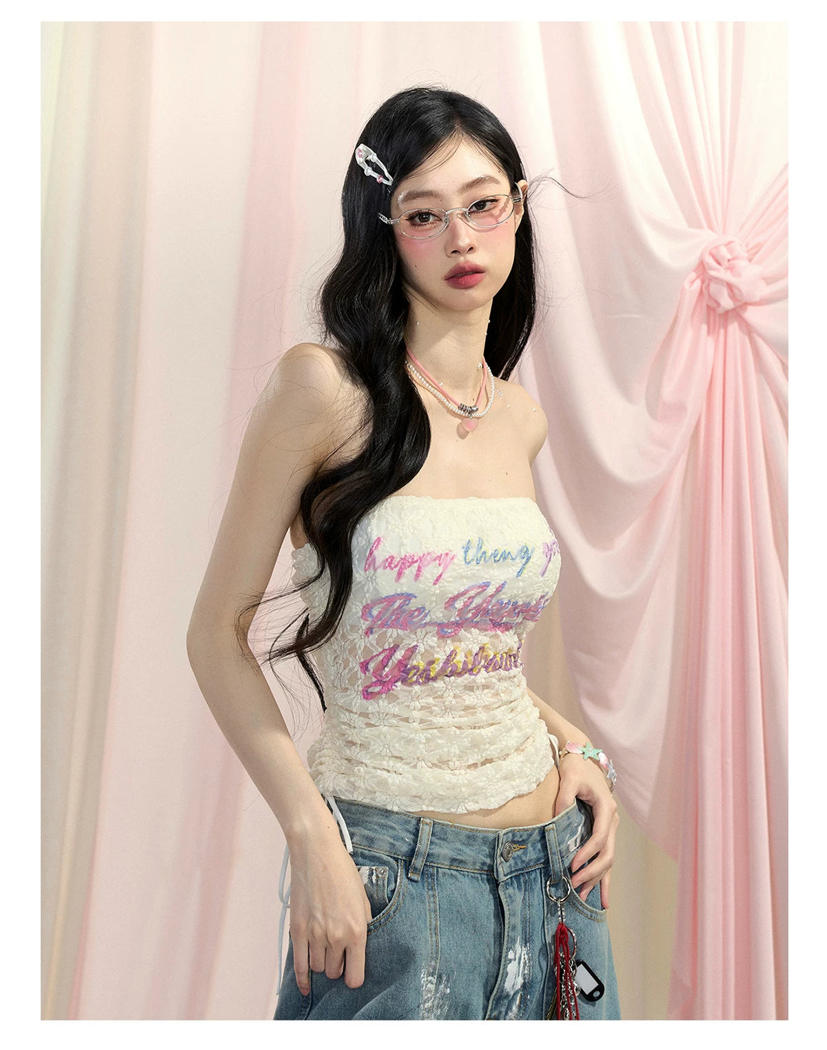 “Spring Love Letter” Lace Bandeau Crop Top
