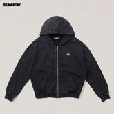 Washed Wide-Fit Zip-up Hoodie - CHINASQUAD