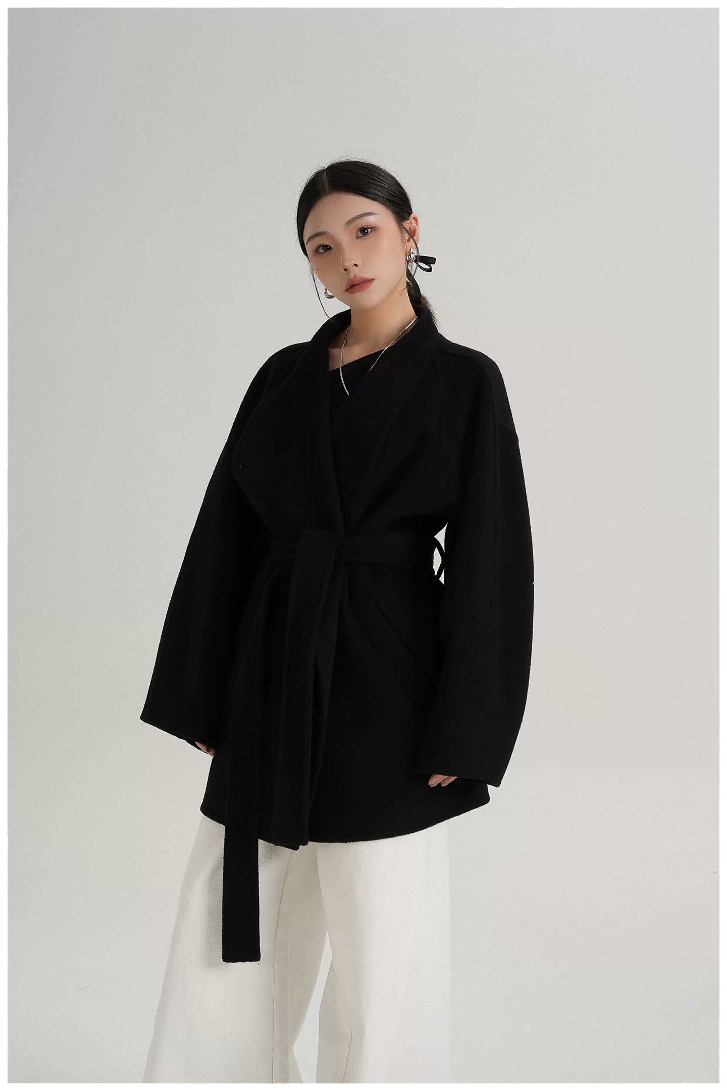 Tie-Belt Mid-Length Double-Faced Wool Jacket