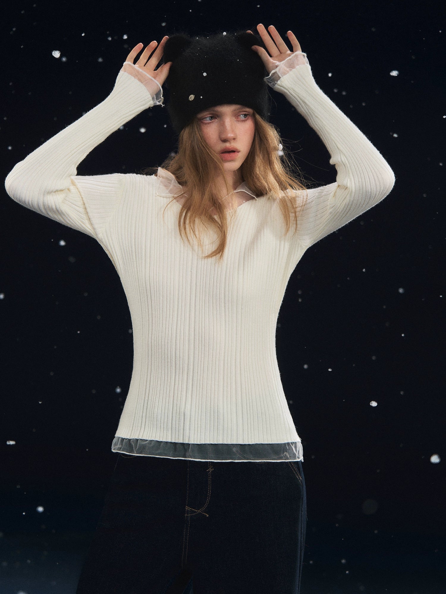 Mesh-Panel High-Stretch Base Crewneck