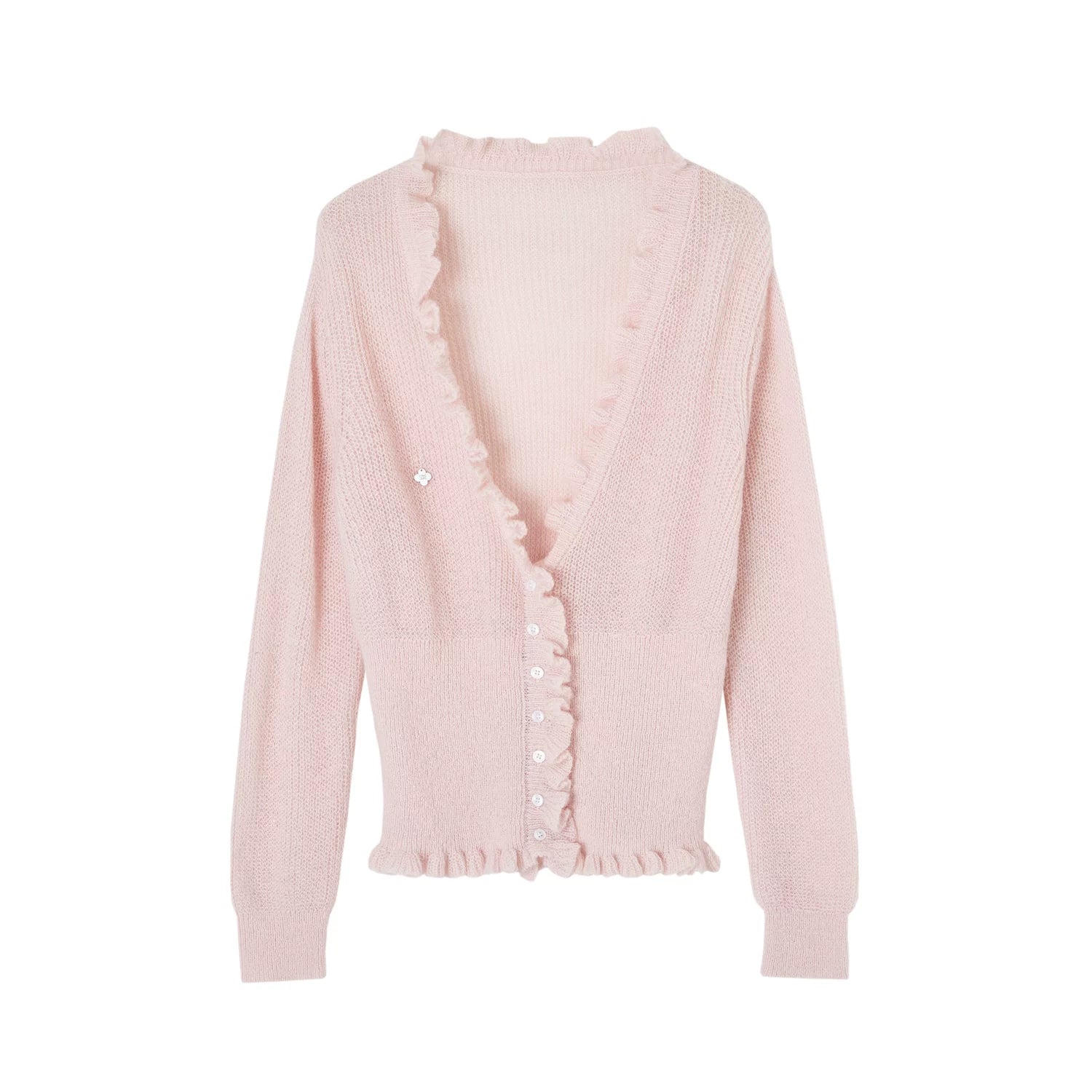 Deep V-Neck Ruffle Waist Cardigan