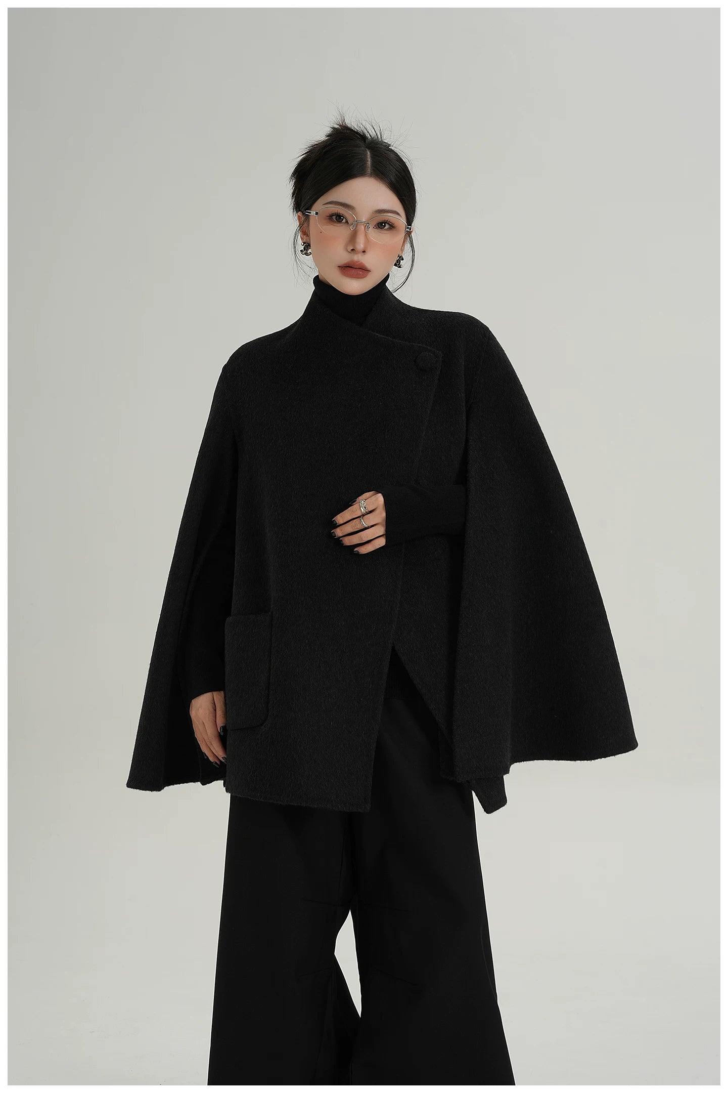 A-Line Cape-Style Double-Faced Wool Jacket