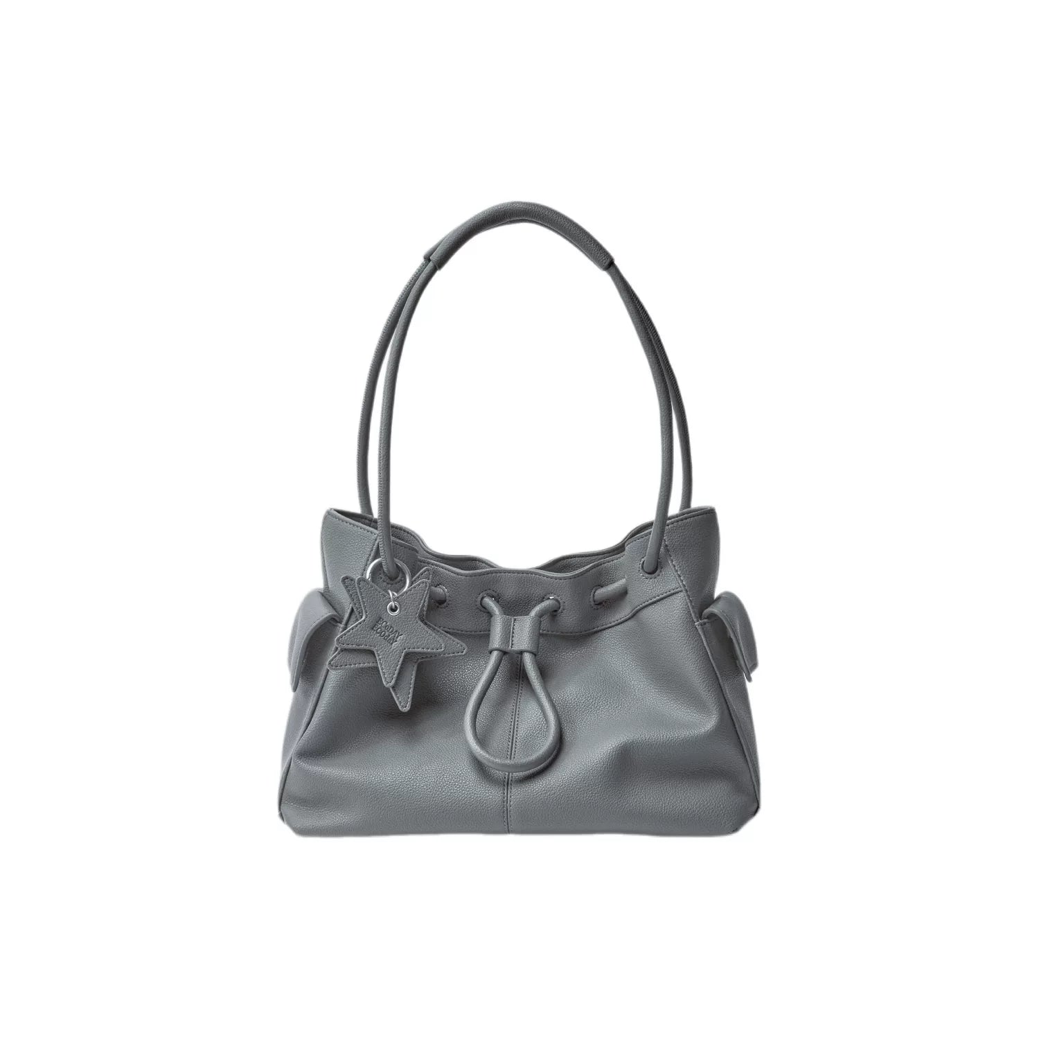 Pebbled Leather Drawstring Cloud Shoulder Bag ECODAY