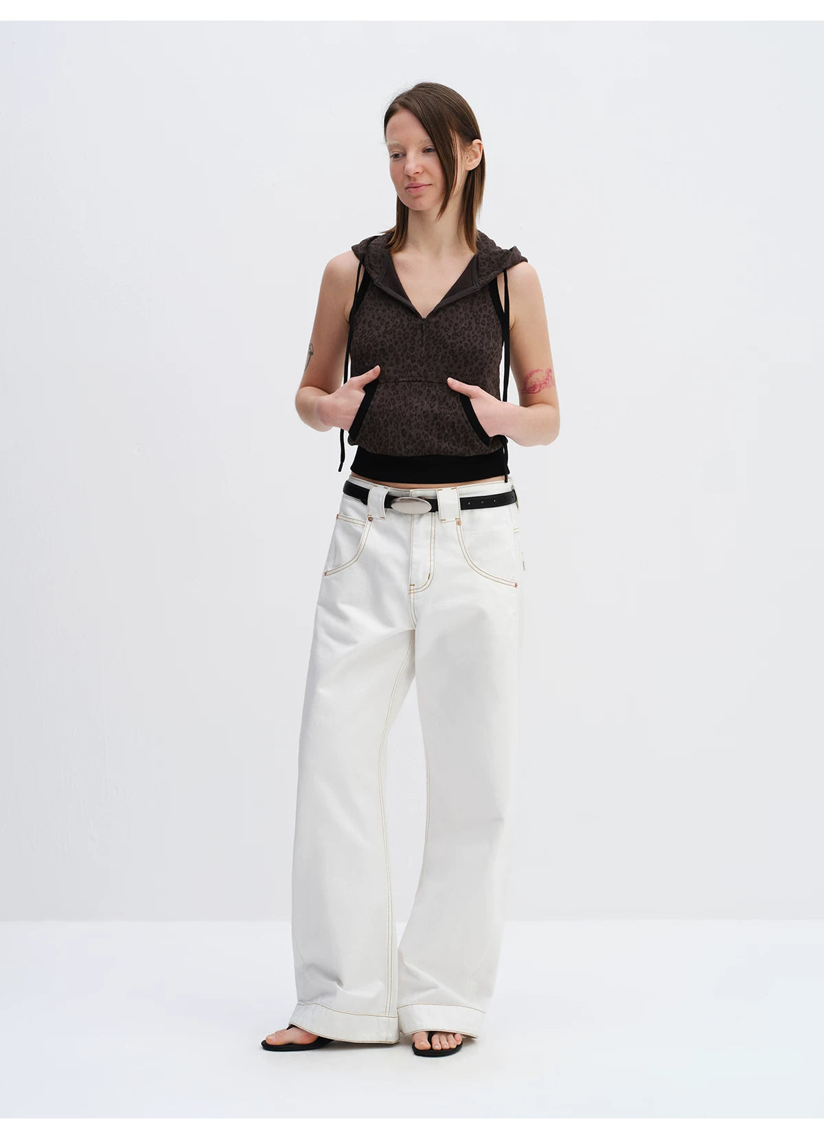 White Relaxed Fit 3D Cut Wide-Leg Denim Jeans