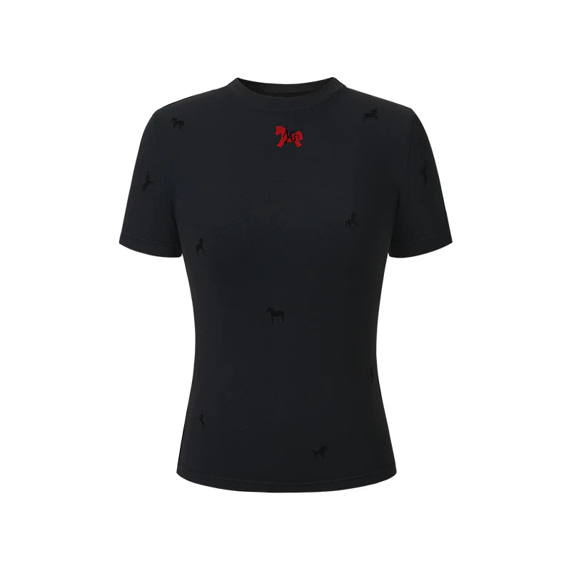 Flocked Horse Print Fitted Tee
