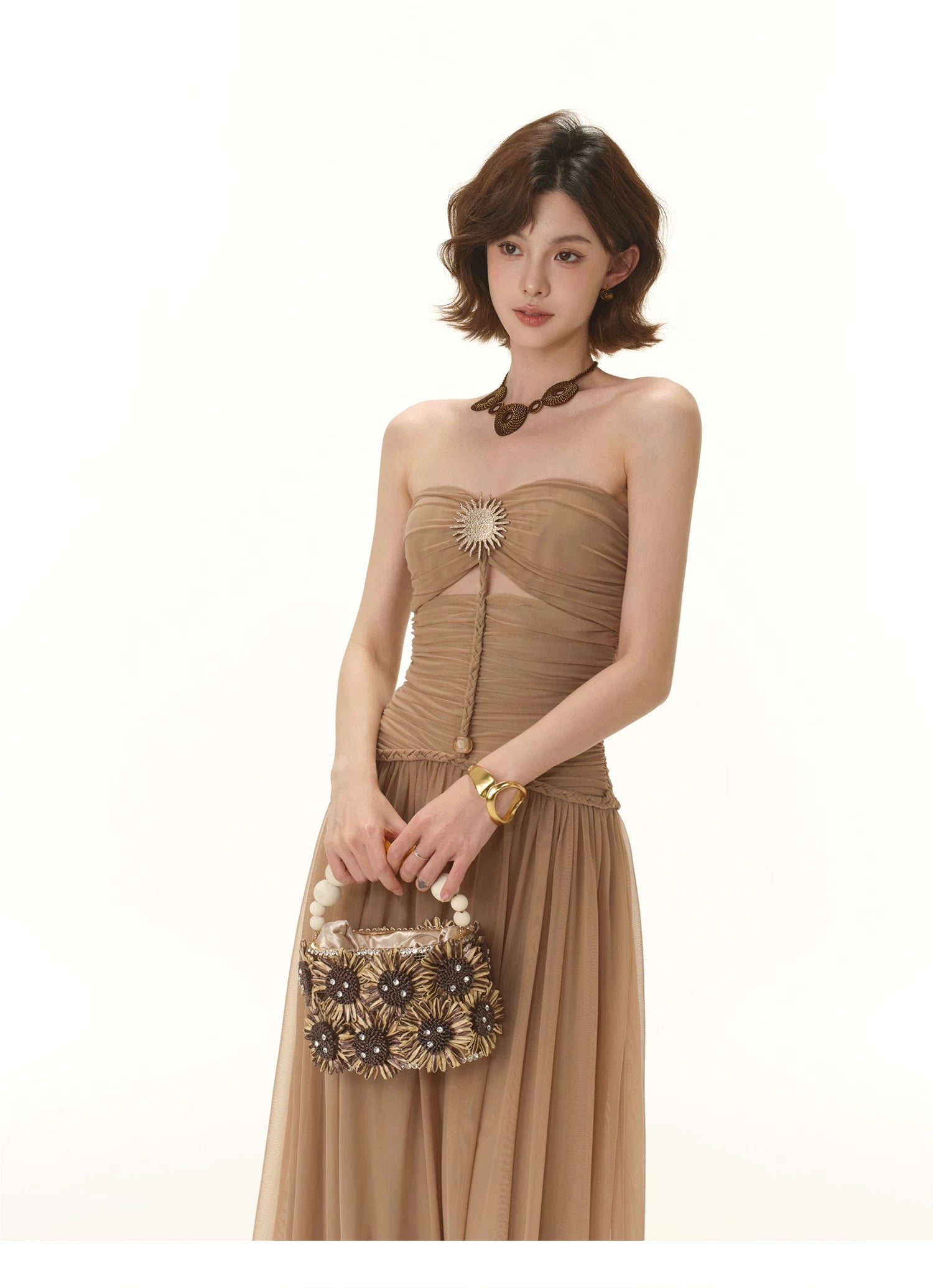 Greek Goddess Strapless Corset Maxi Dress