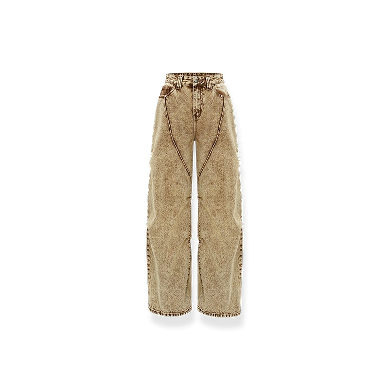 Brown Retro Loose-fit Wide-leg Jeans - CHINASQUAD