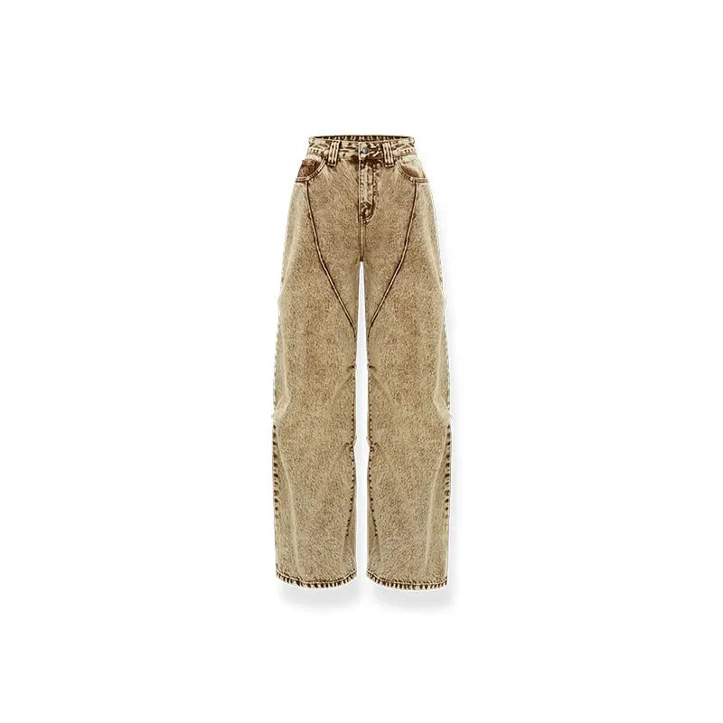 Brown Retro Loose-fit Wide-leg Jeans - CHINASQUAD