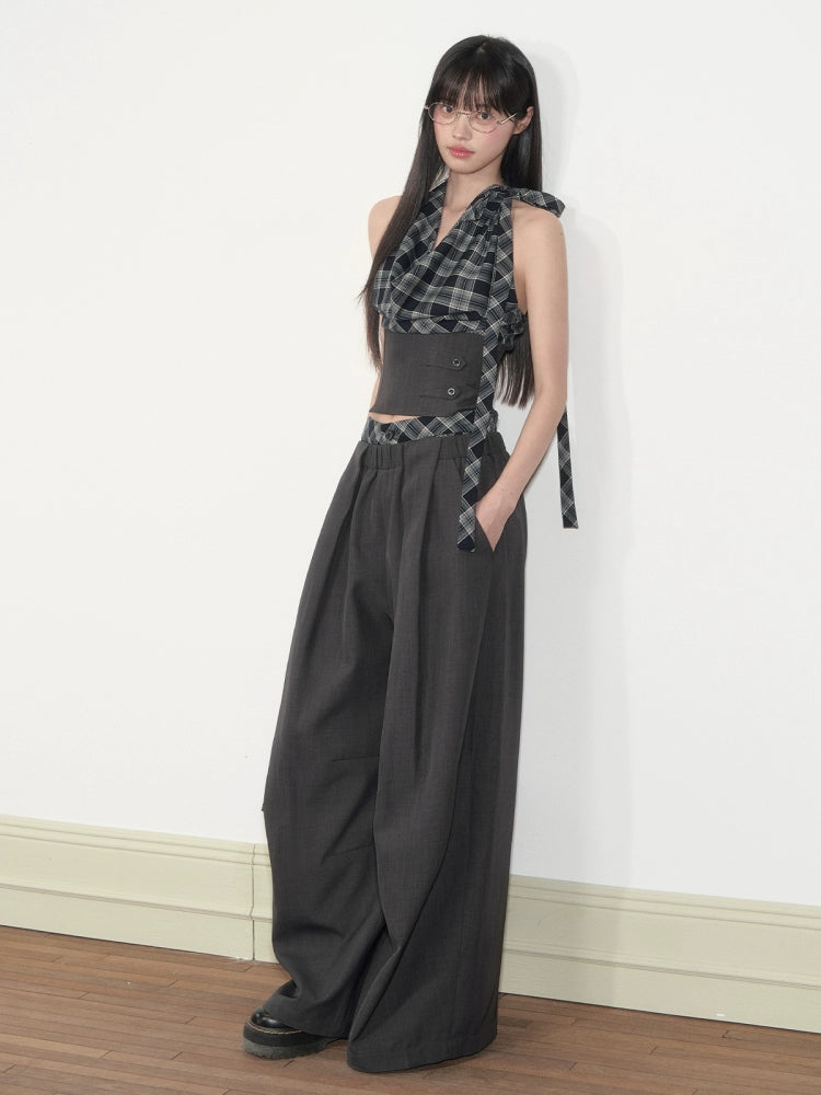 Checkered Halter Top & Pants Set - CHINASQUAD