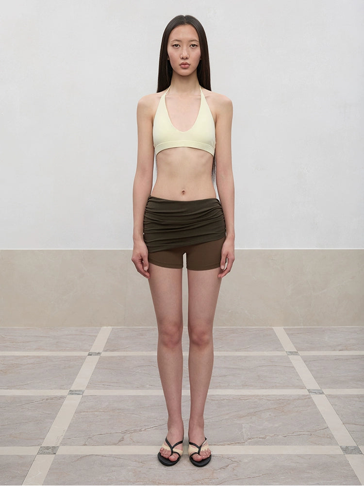 Color-Blocked and Pleated Low-Waist Shorts