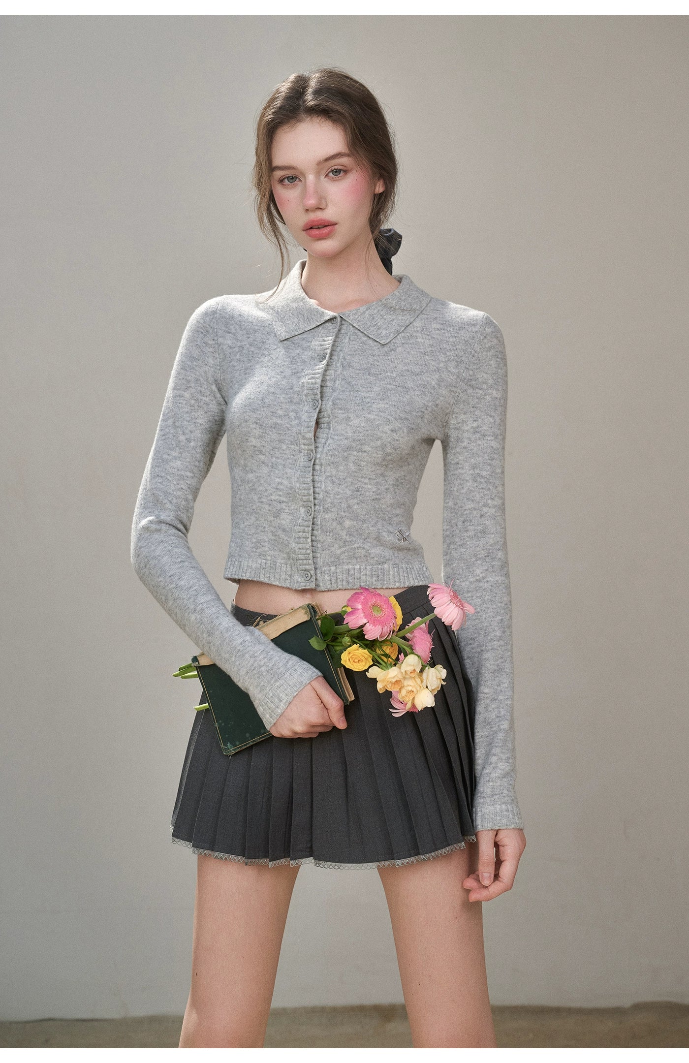 Mist-Grey Pleated Skirt