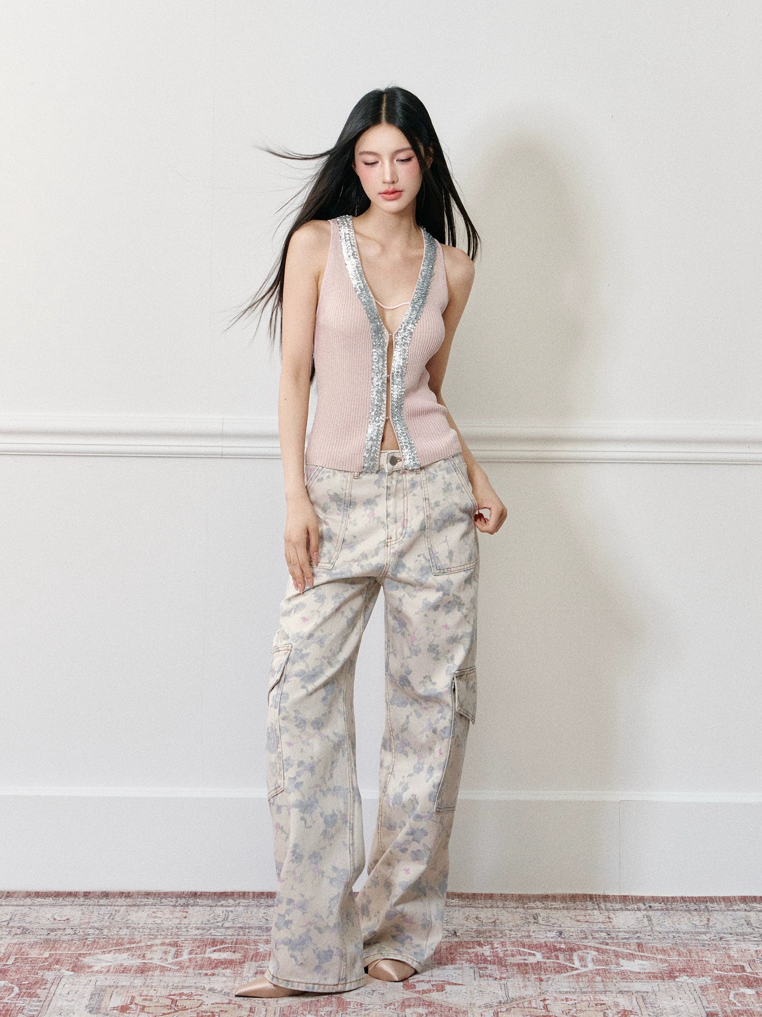 Floral Print Wide-Leg Cargo Pants - CHINASQUAD