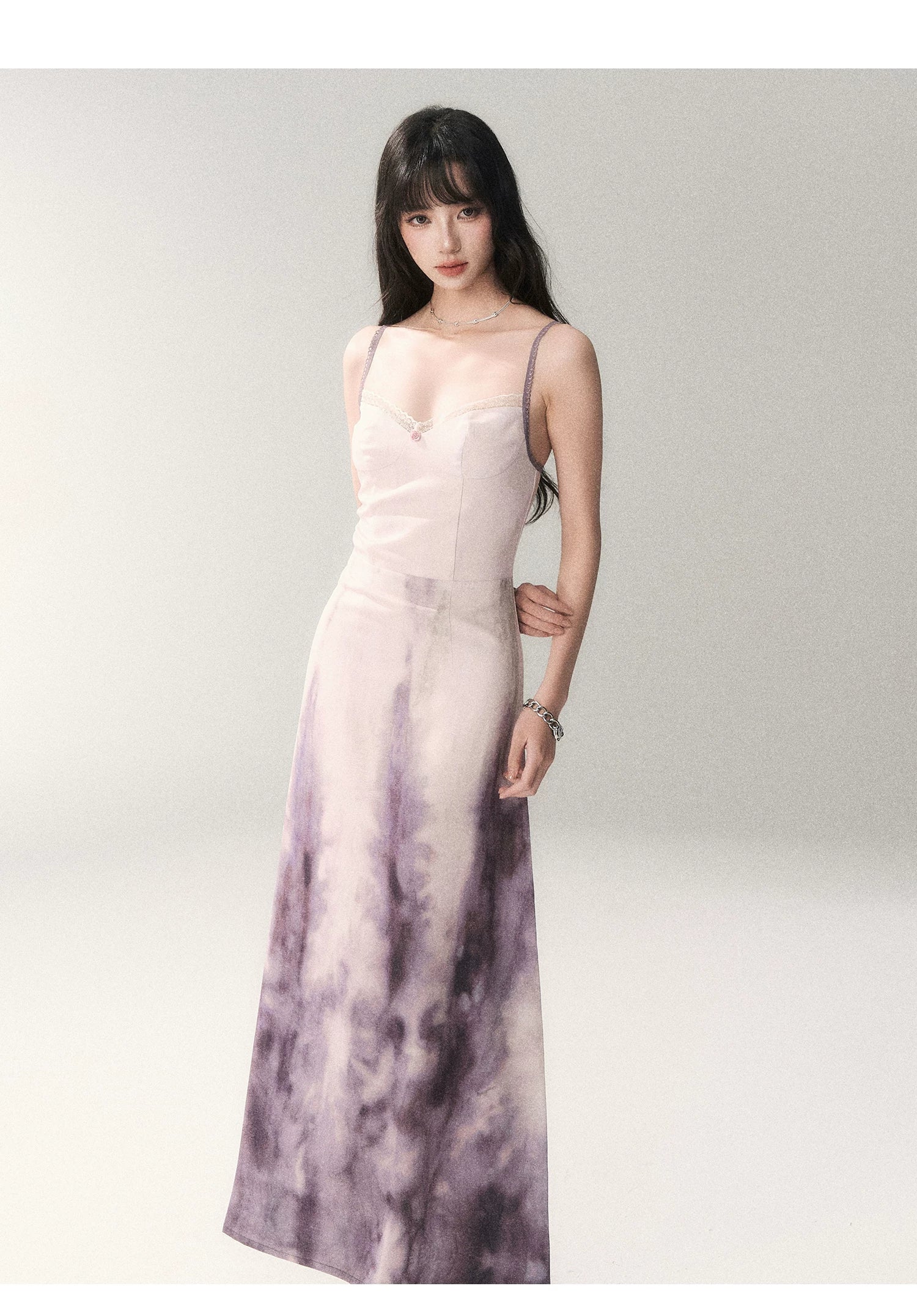 Sunset Lavender Gradient Printed Slip Maxi Dress