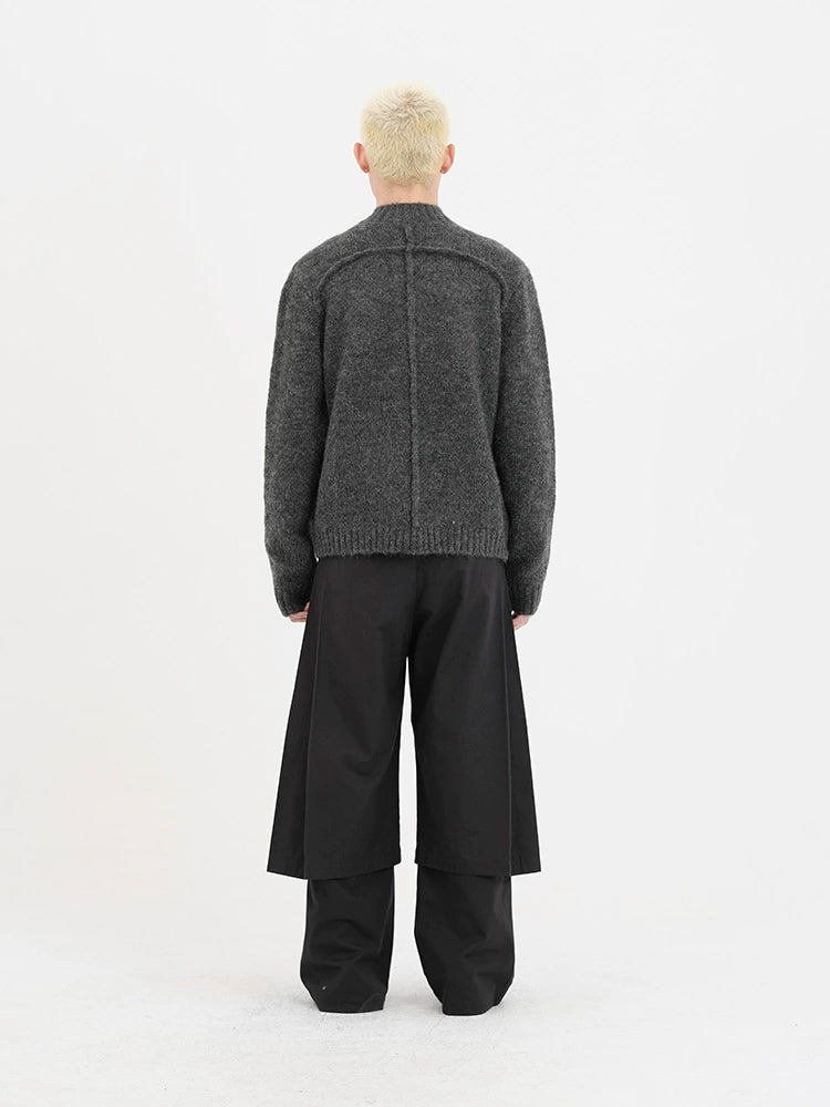 Black & Dark Brown Double-Pleated Skirt Pants - CHINASQUAD