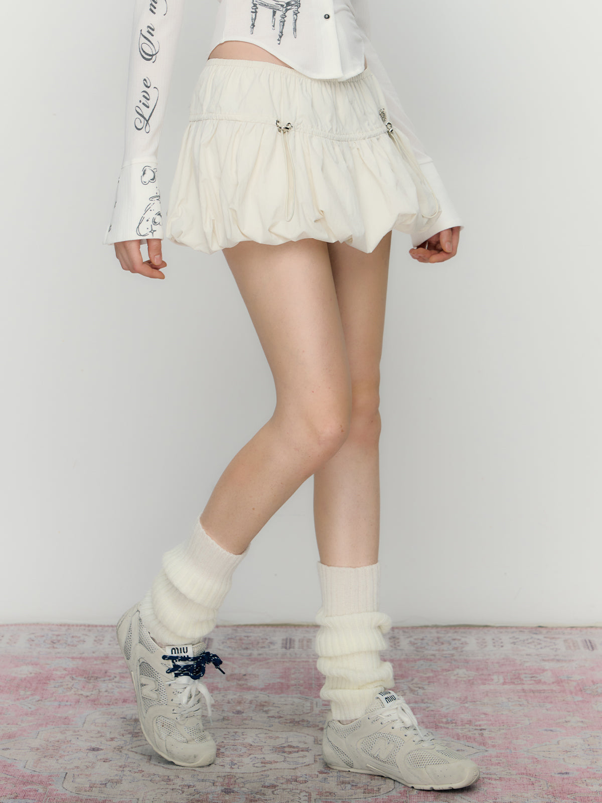 Drawstring Elastic Waist Puff Skirt - CHINASQUAD