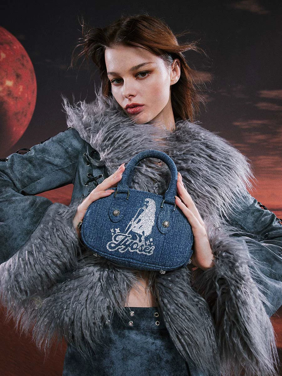 Vintage Washed Denim Bowling Bag