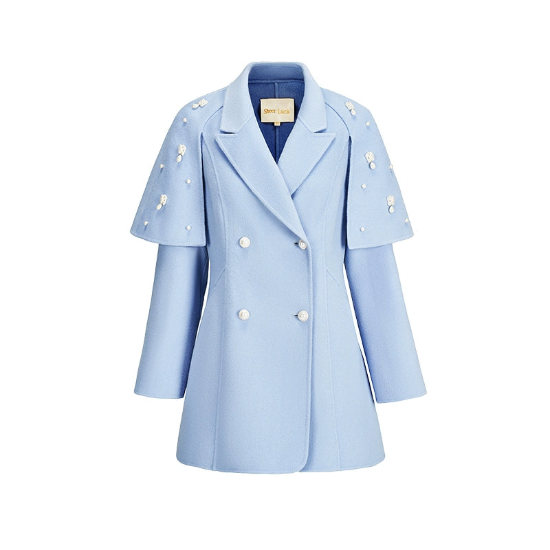 Mira Vintage Pearl Cape Wool Coat - CHINASQUAD