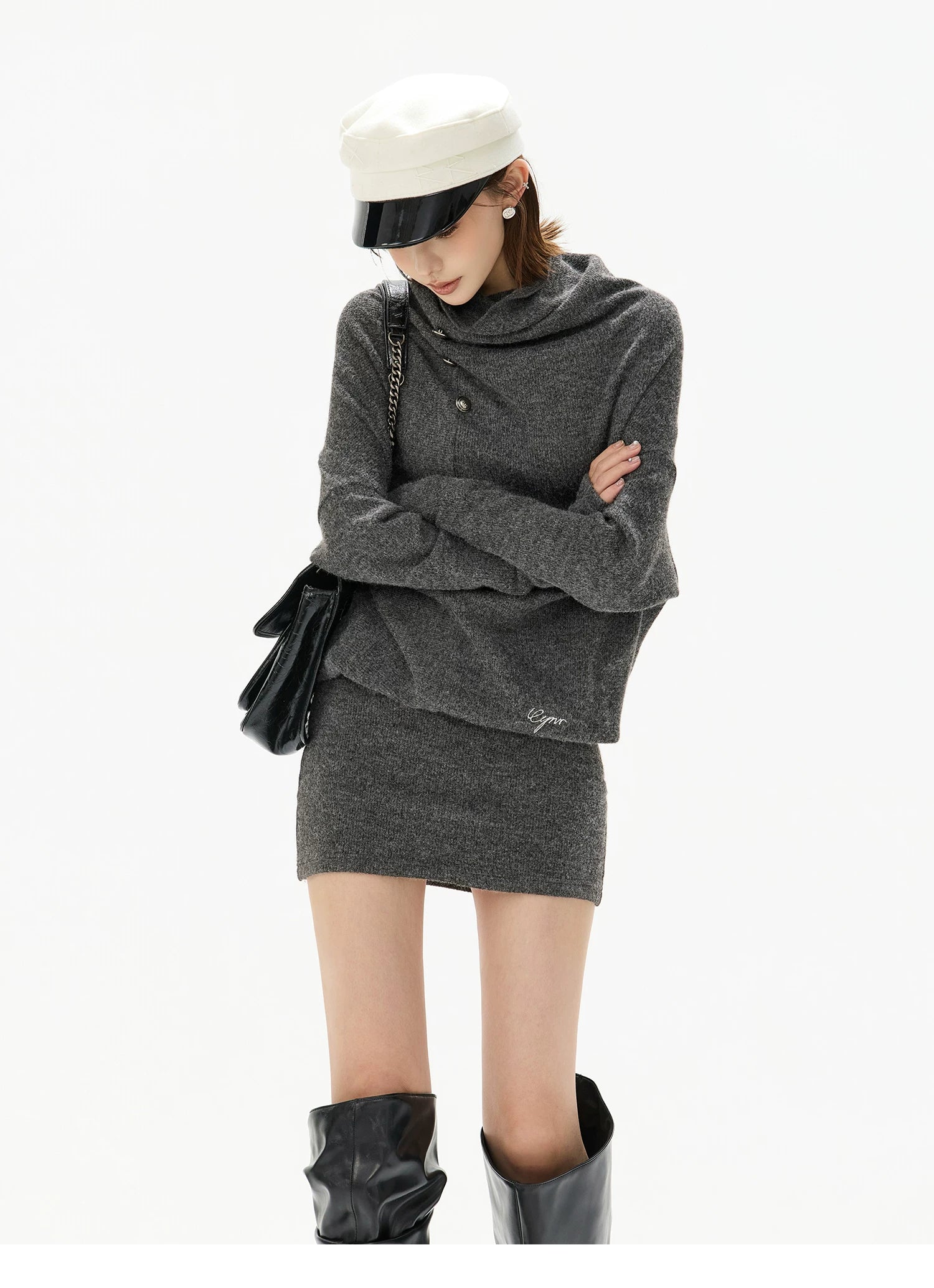 Cowl-Neck Wool Knit Mini Dress
