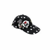 Badge-Embellished Black & White Polka Dot Canvas Flat-Brim Baseball Cap - CHINASQUAD