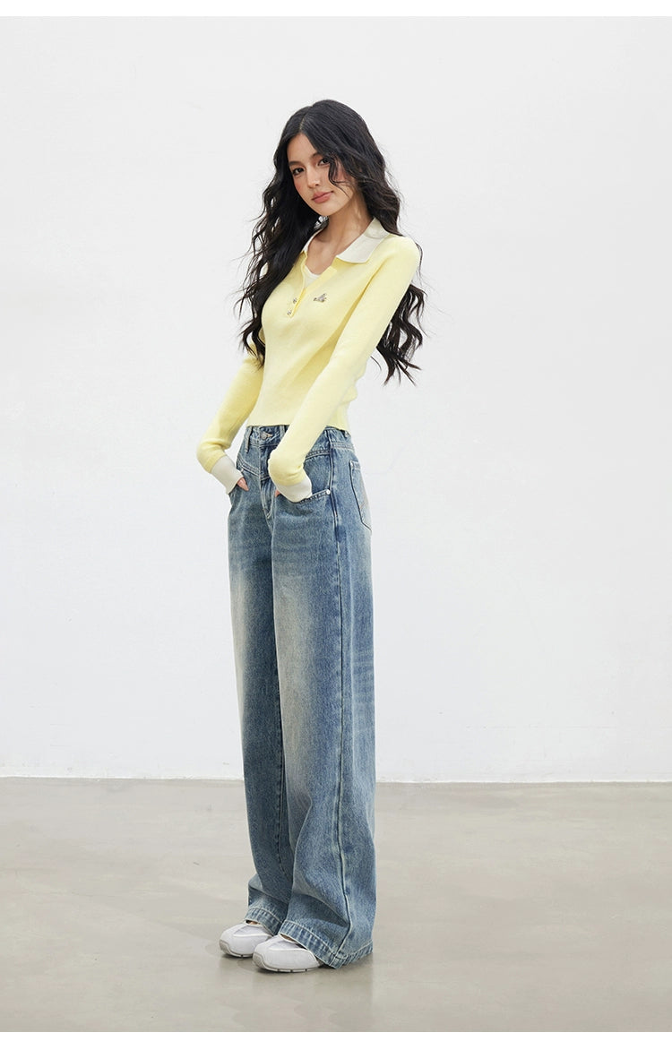 Vintage Washed Wide-Leg Jeans - CHINASQUAD