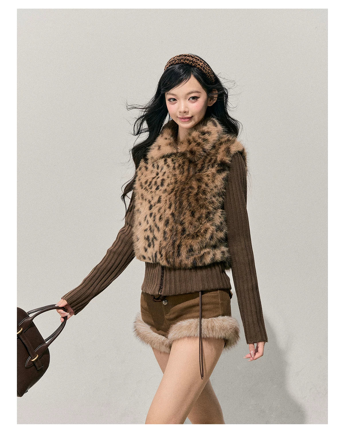 Faux-Fur Wide-Leg Winter Mini Shorts