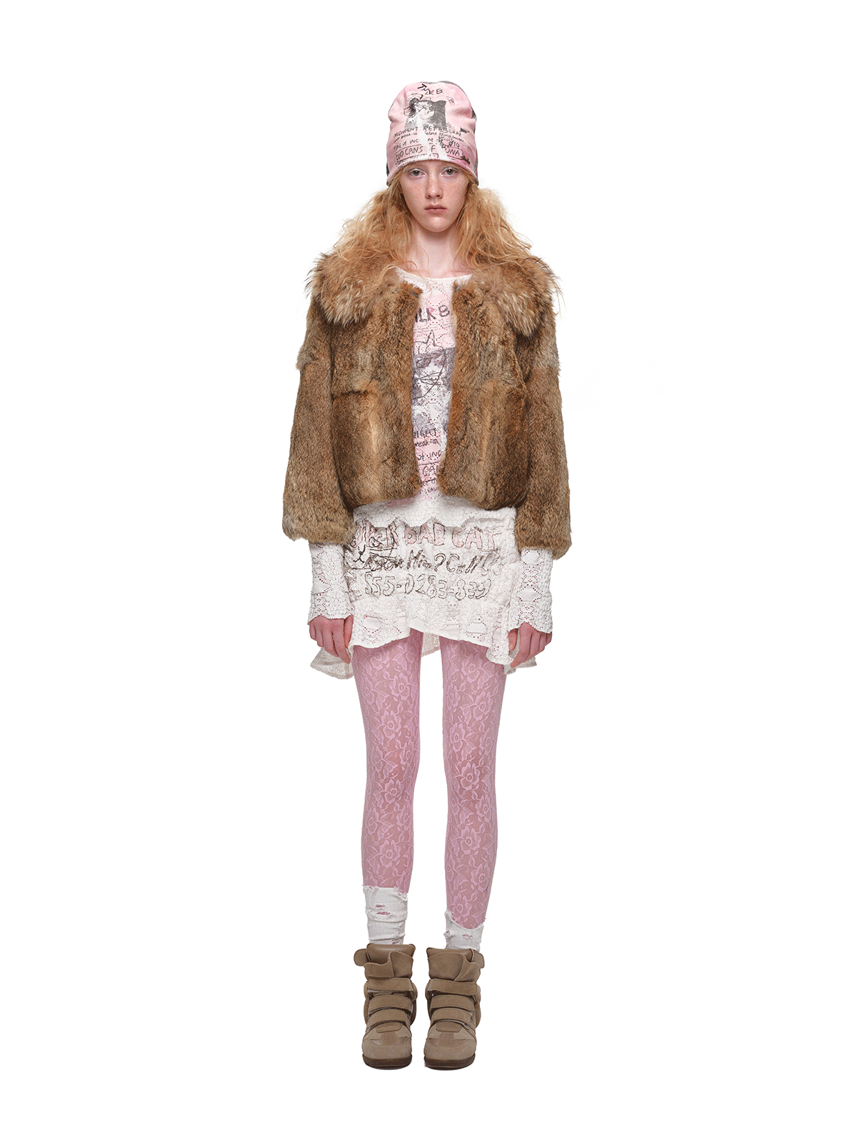 Chaqueta corta de cuello de piel de conejo 100% angora