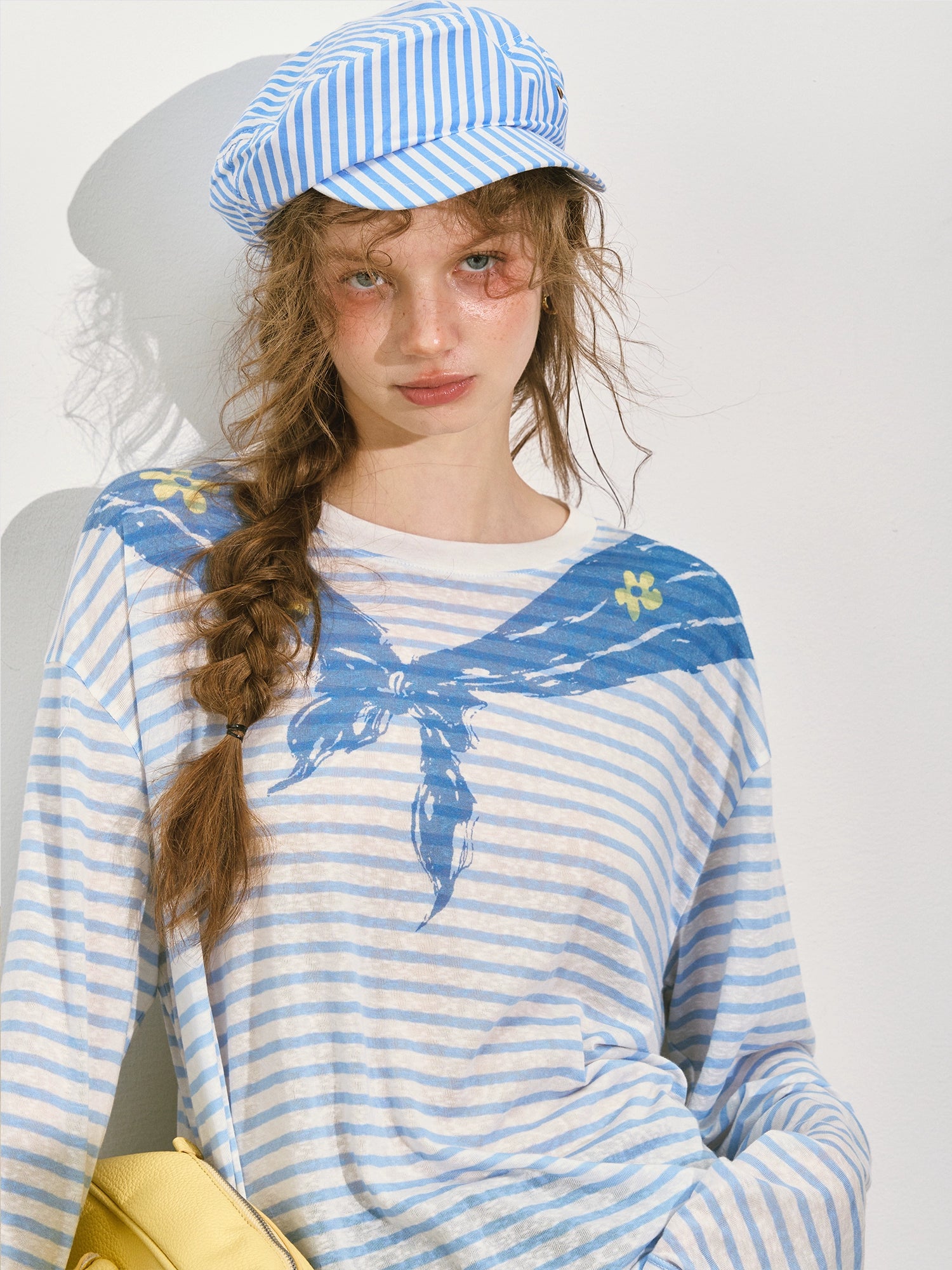 Navy Collar Printed Striped Long-Sleeve T-Shirt - CHINASQUAD