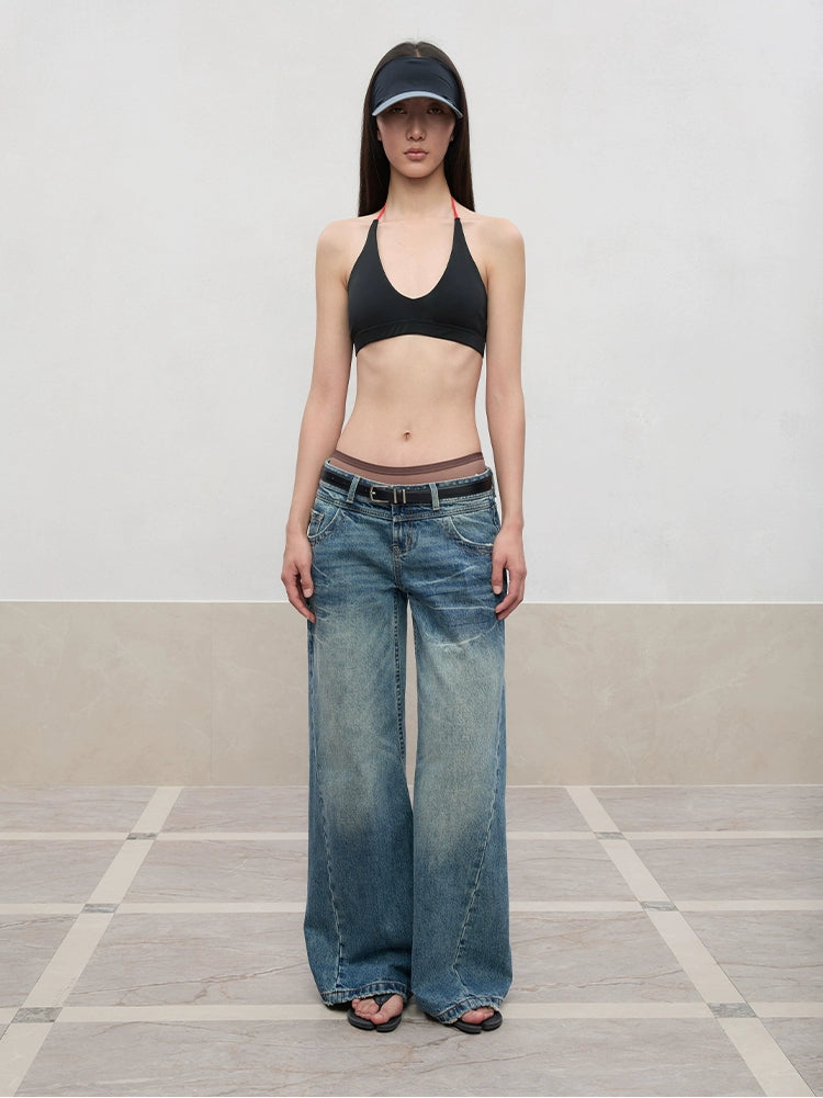 Layered Color Blocking U-Neck Halter Vest - CHINASQUAD