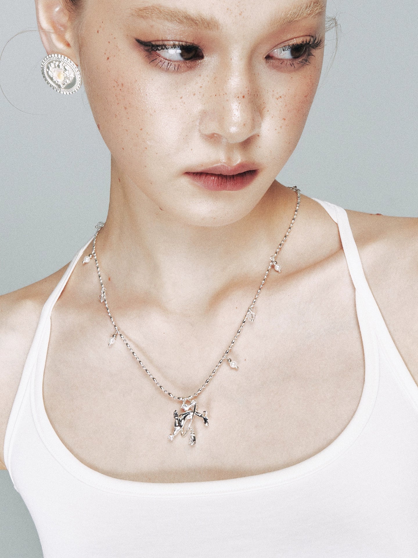 Silver Beaded Whale Pendant Necklace