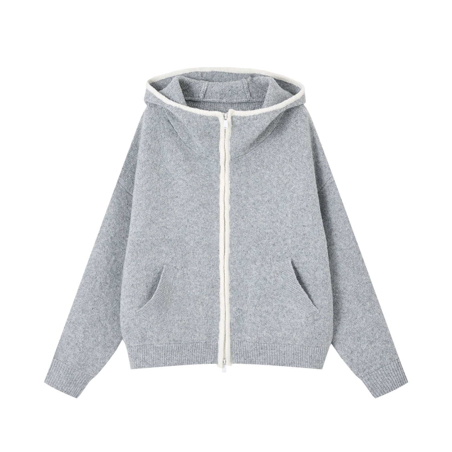 Relaxed Contrast-Trim Hooded Zip Cardigan
