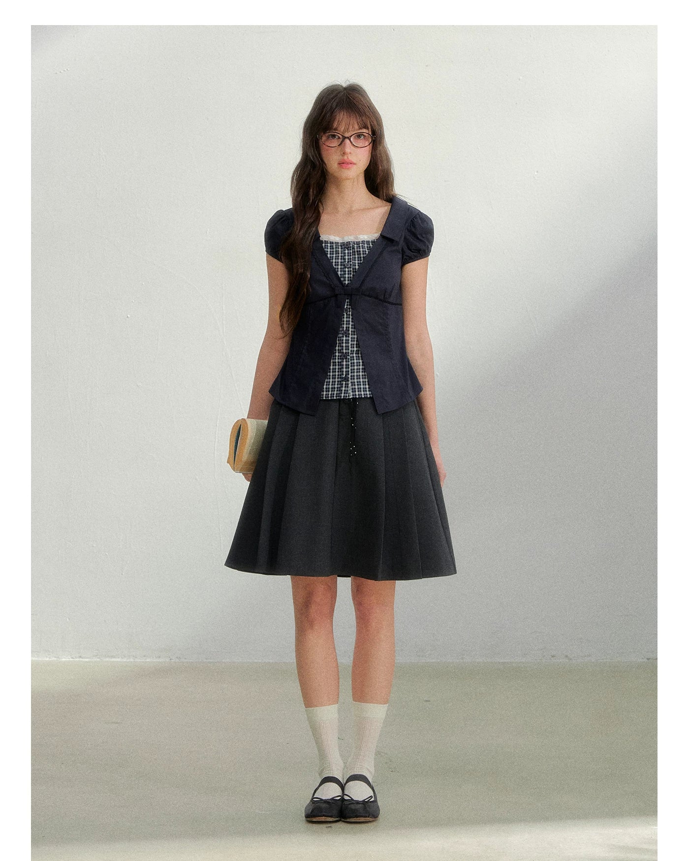 Floral Plaid Academy Layered Short Sleeve Shirt