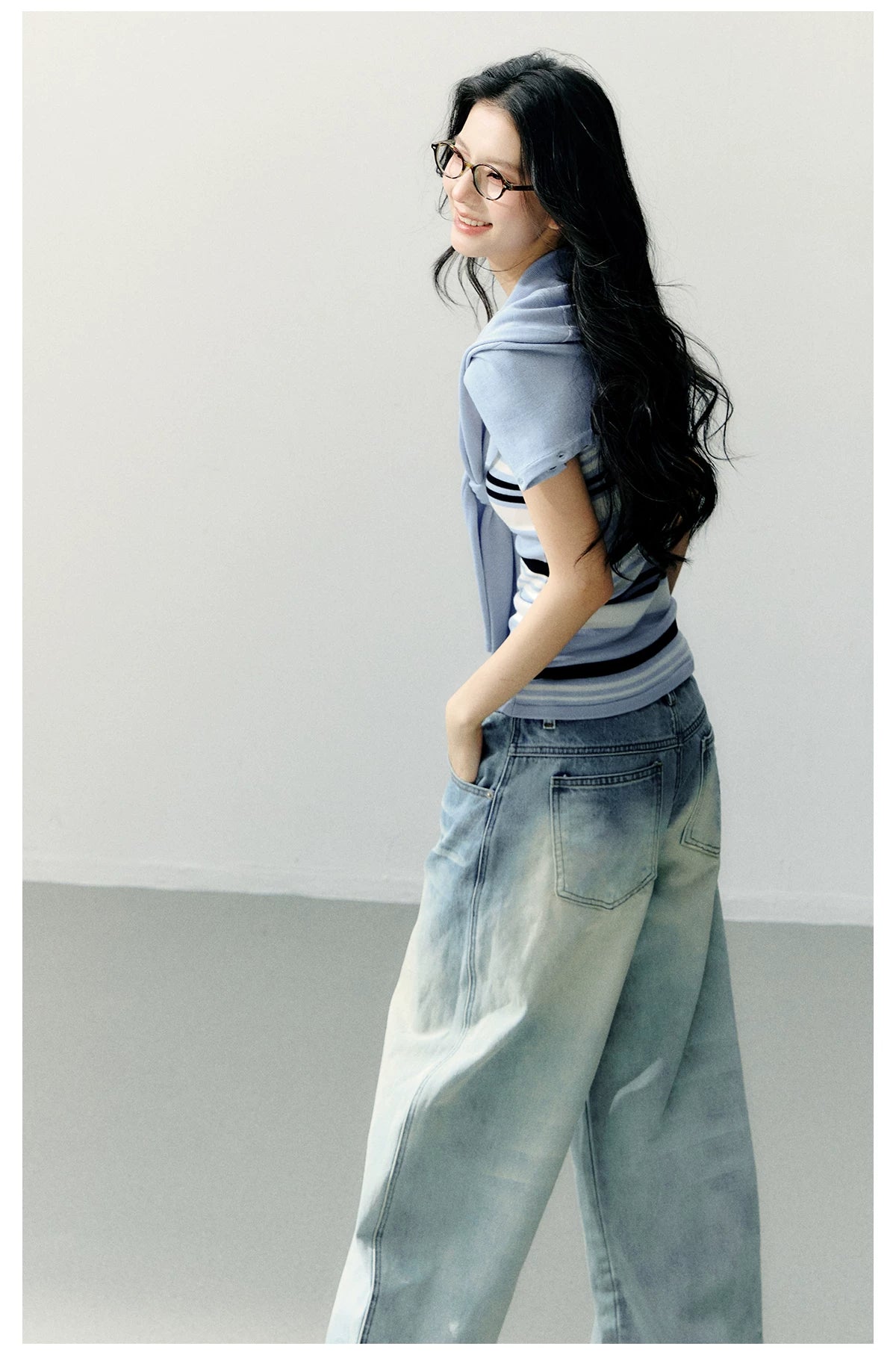 Structured Vest & Striped Camisole Two-Piece Set